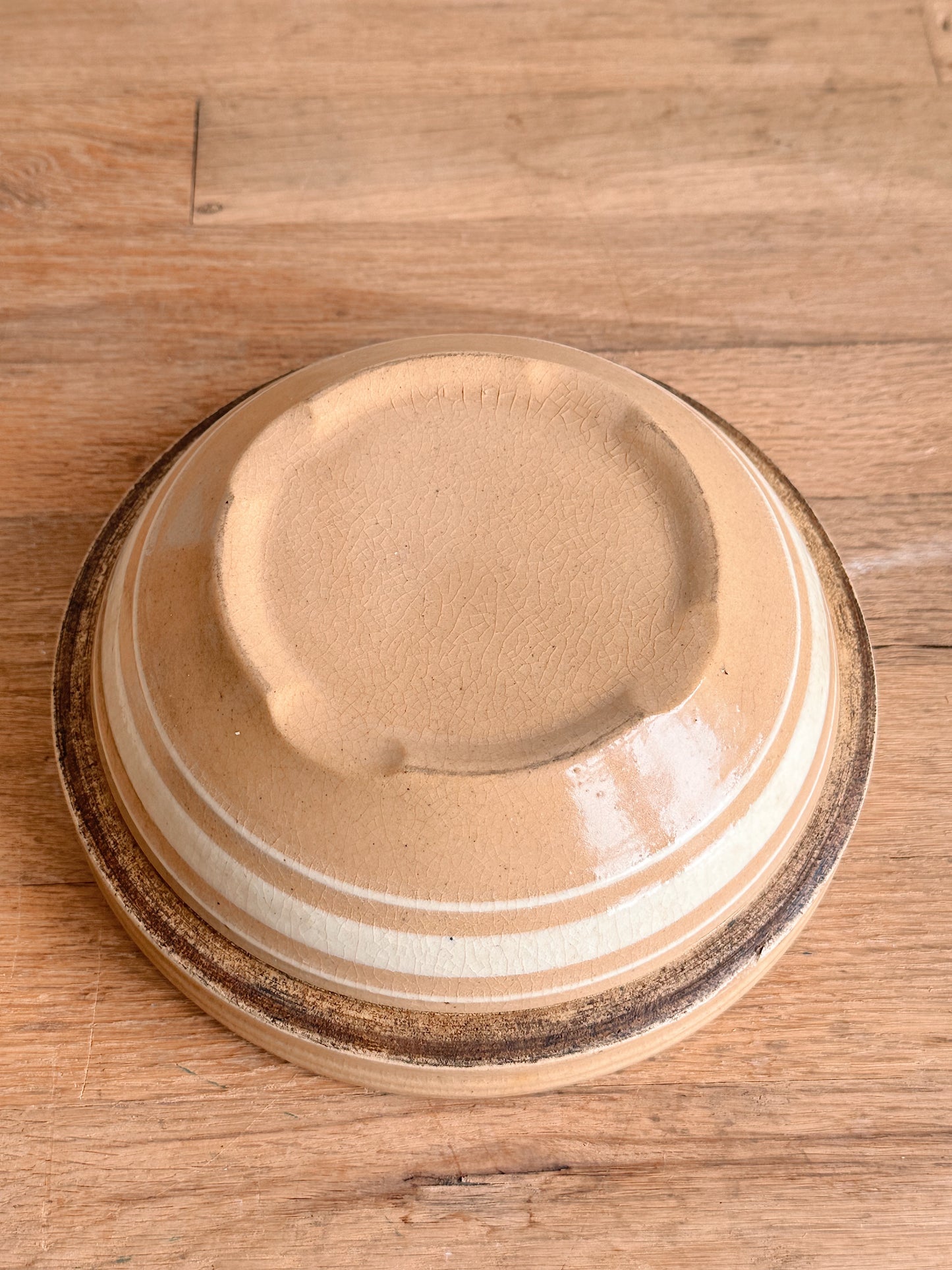 Vintage Banded Stoneware Covered Casserole