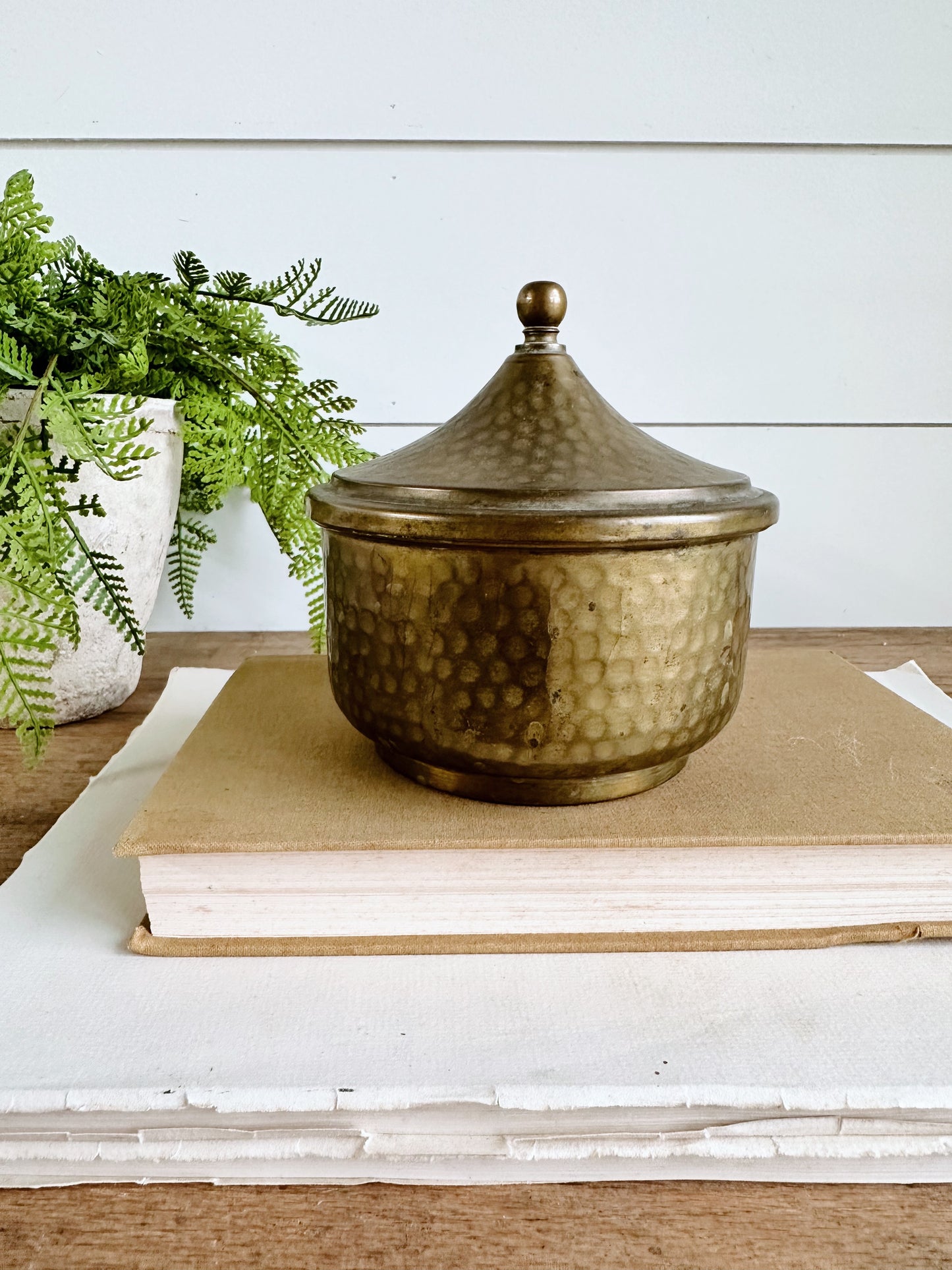 Vintage Hammered Brass Canister