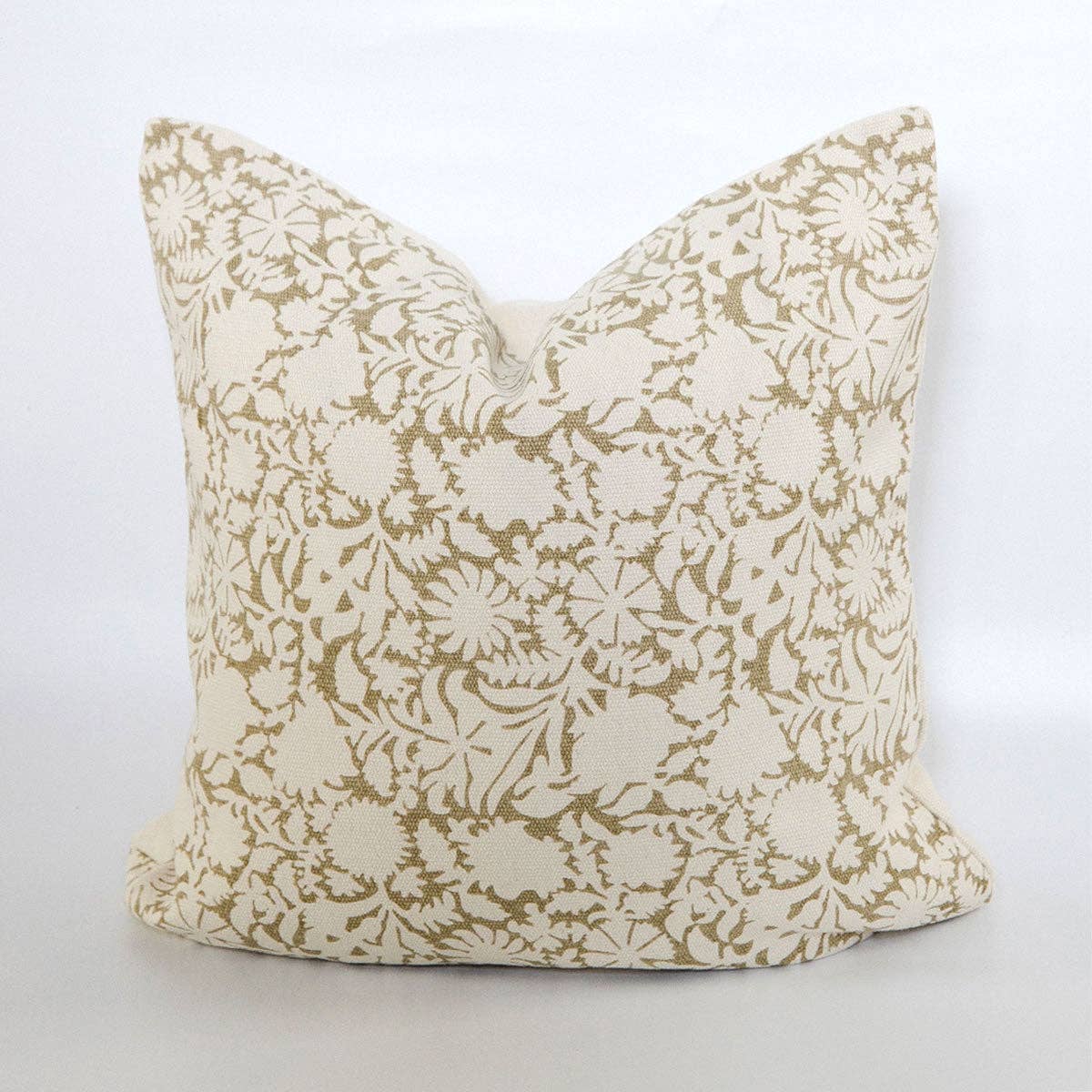 Floral Woven Cotton Pillow Cover in Light Olive Green