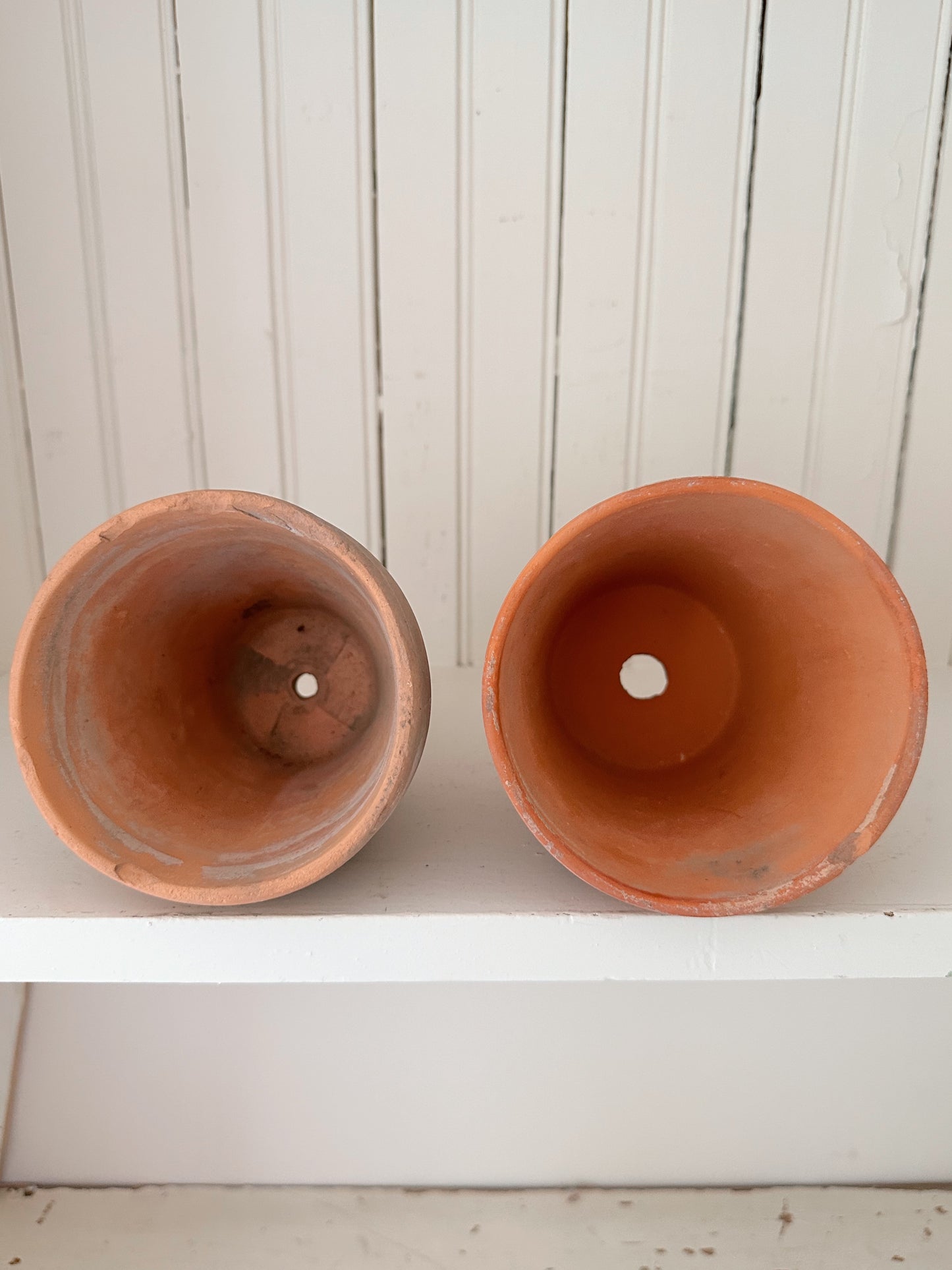 Vintage Chippy Wire Basket & Worn Terra Cotta Pots