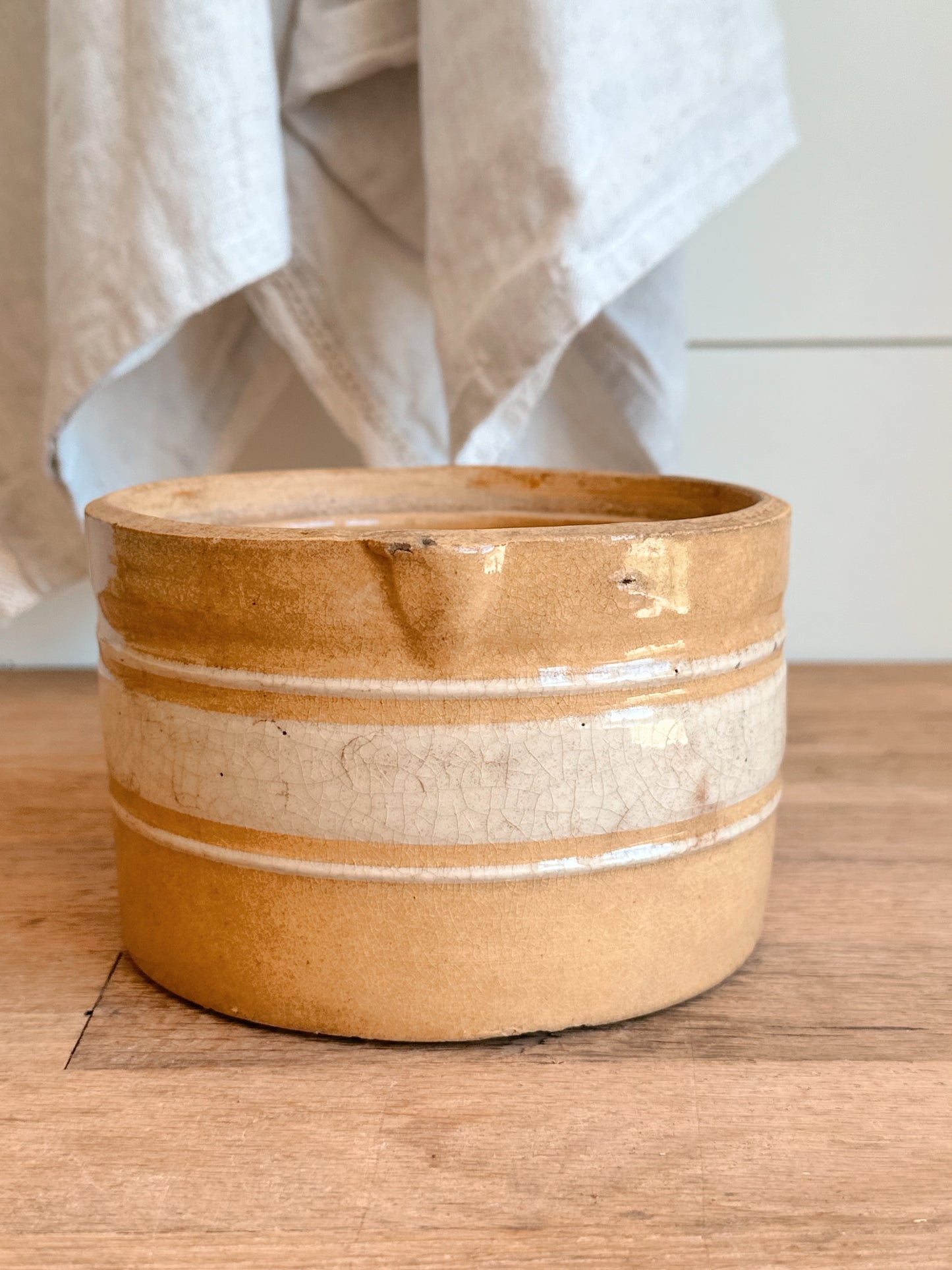 Vintage Banded Yellow Ware Butter Crock