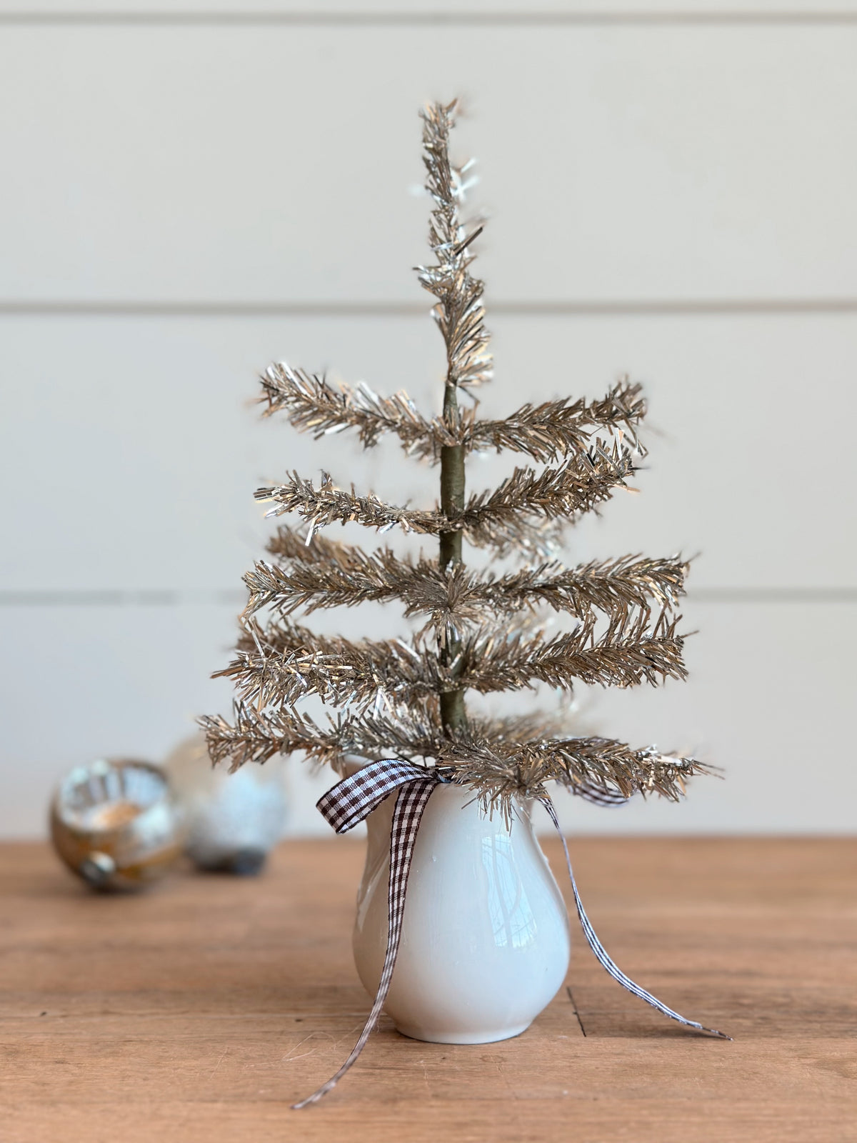 Vintage Stoneware Creamer Tinsel Tree