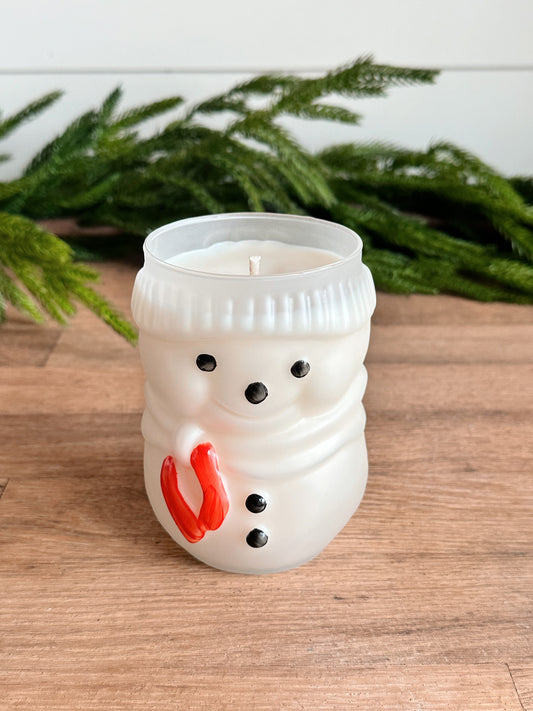 Hand Poured Cozy Christmas Candle in a Vintage Snowman Vessel