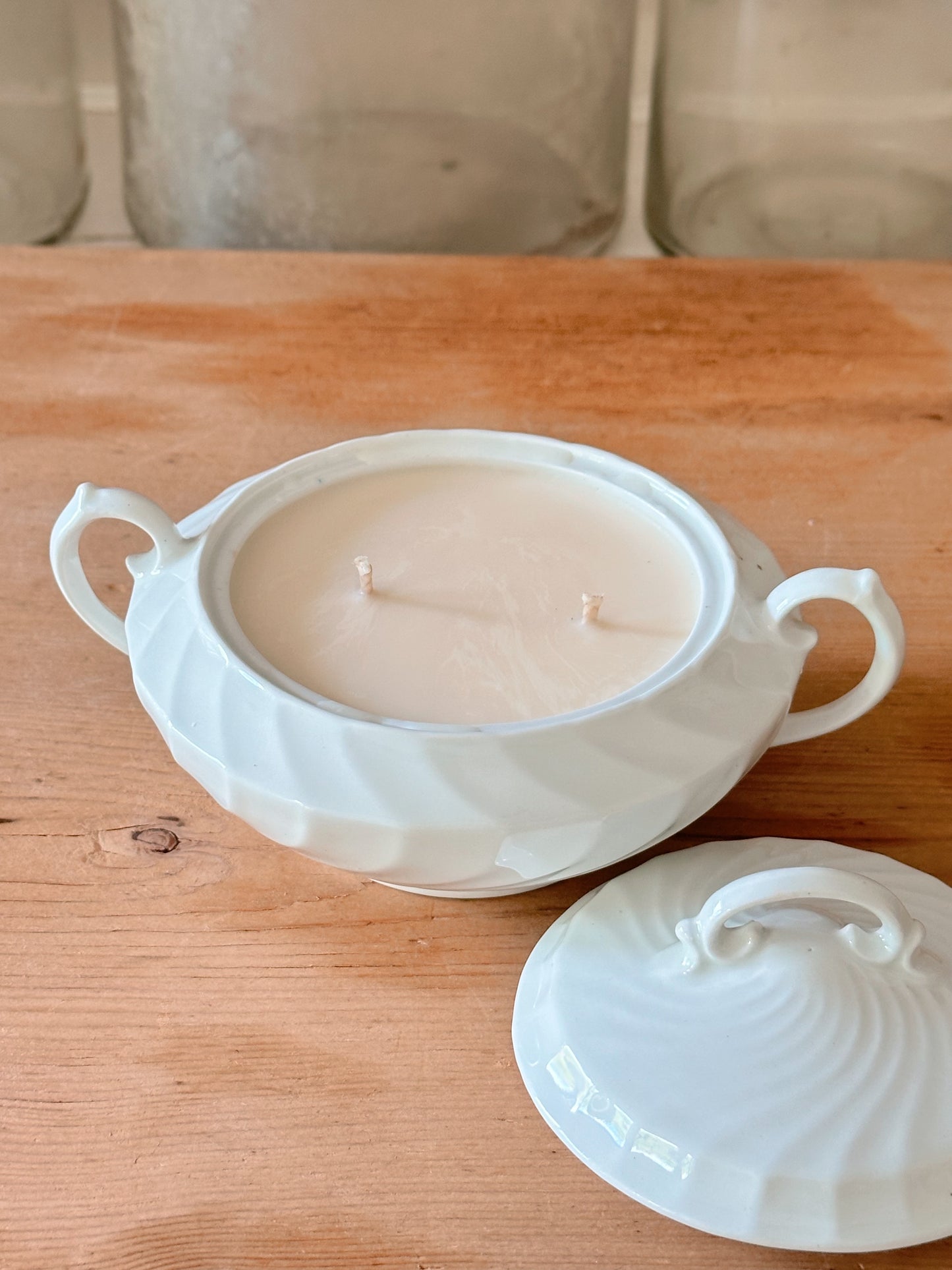 Cinnamon Strudel Candle in a Vintage English Ironstone Sugar Bowl