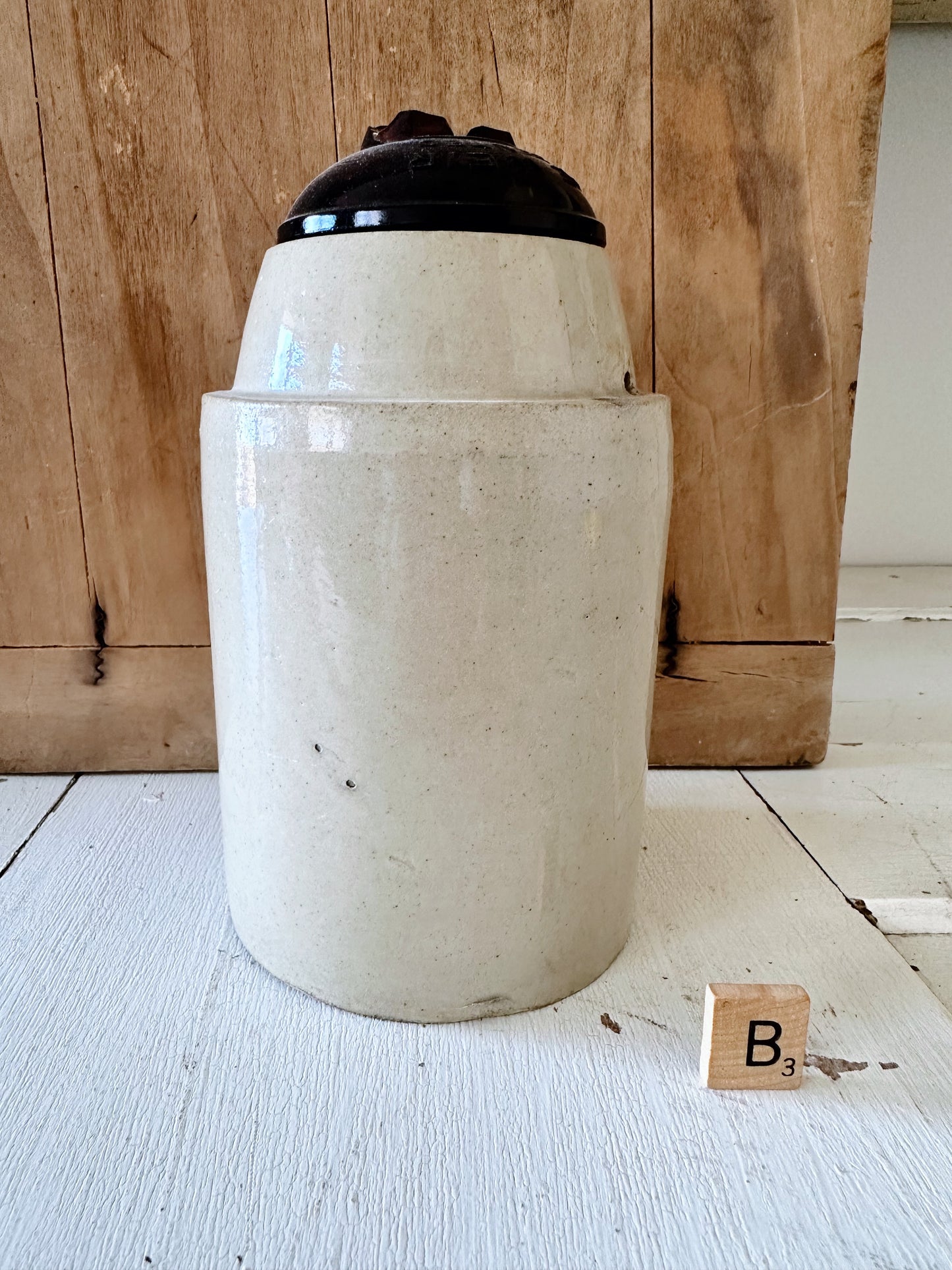 Antique Canning Crock with Amber Glass Lid