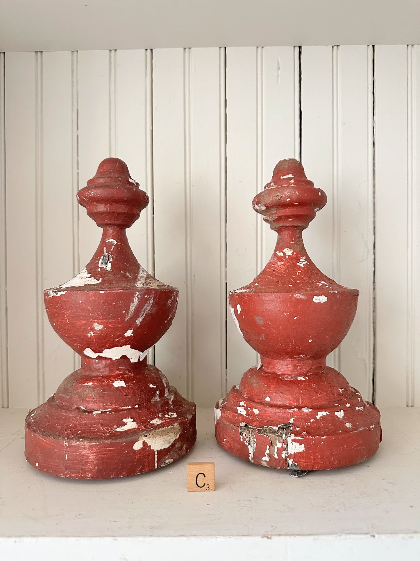 Pair of Vintage Chippy Red Architectural Salvage Pieces