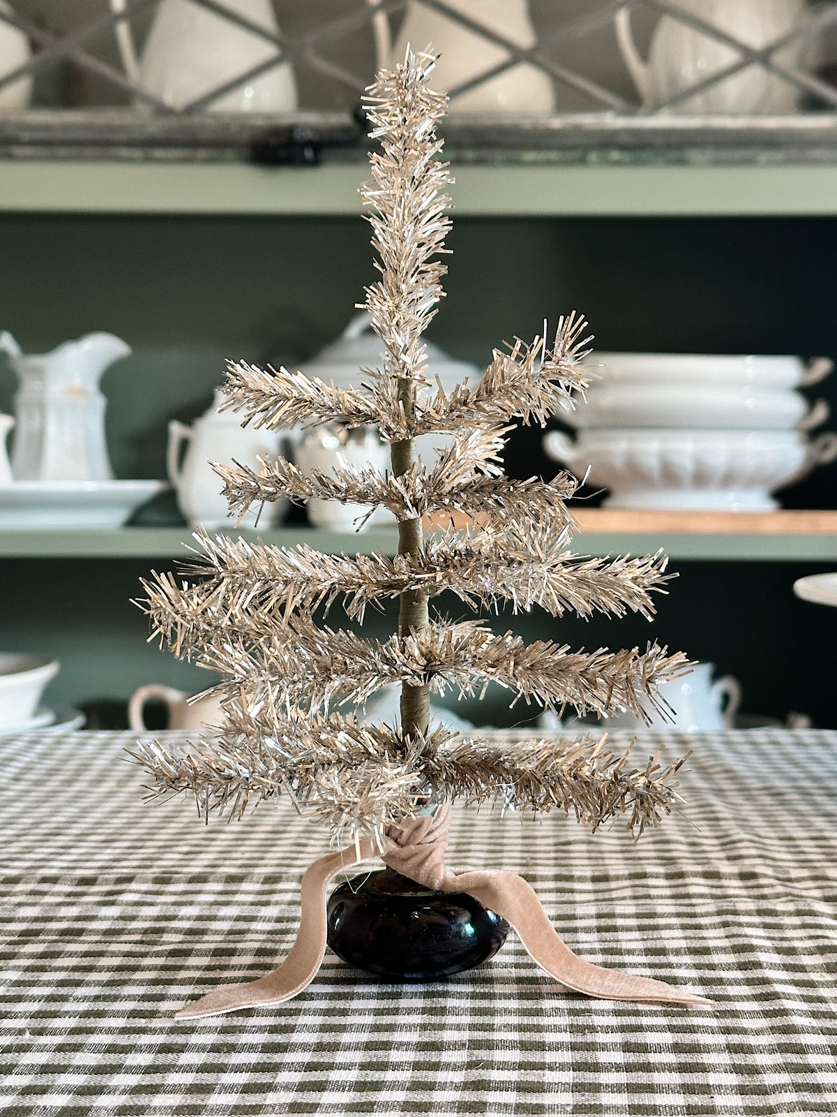 Vintage Black Porcelain Door Knob Tinsel Tree
