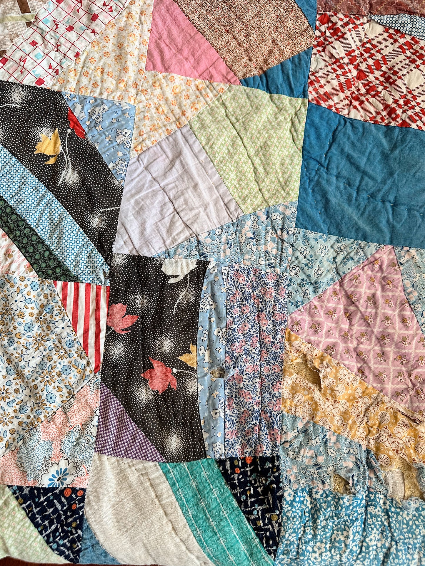 Vintage Hand Stitched Cotton Star & Crazy Scrap Quilt