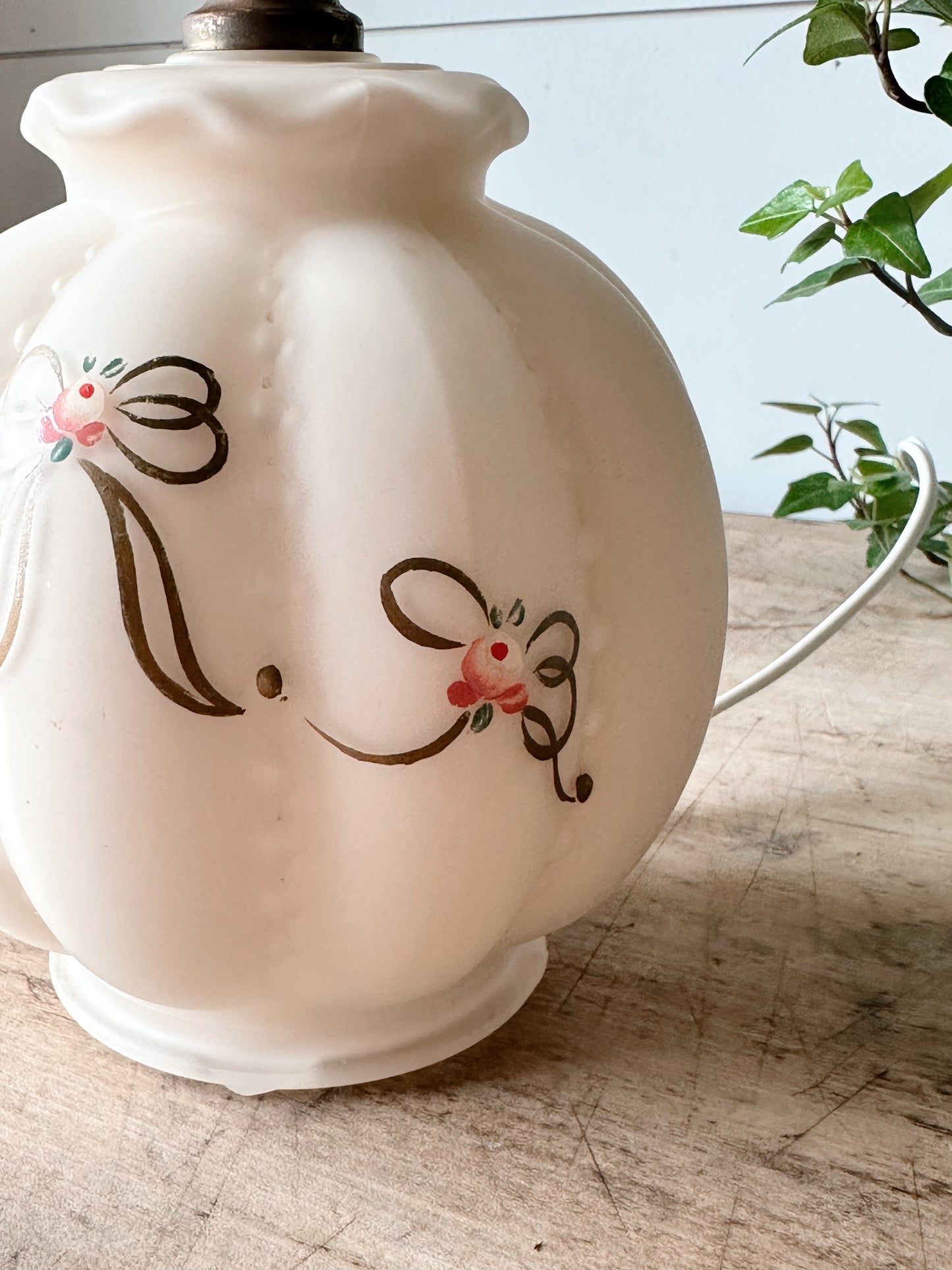 Vintage Glass Lamp with Hand Painted Bow Details