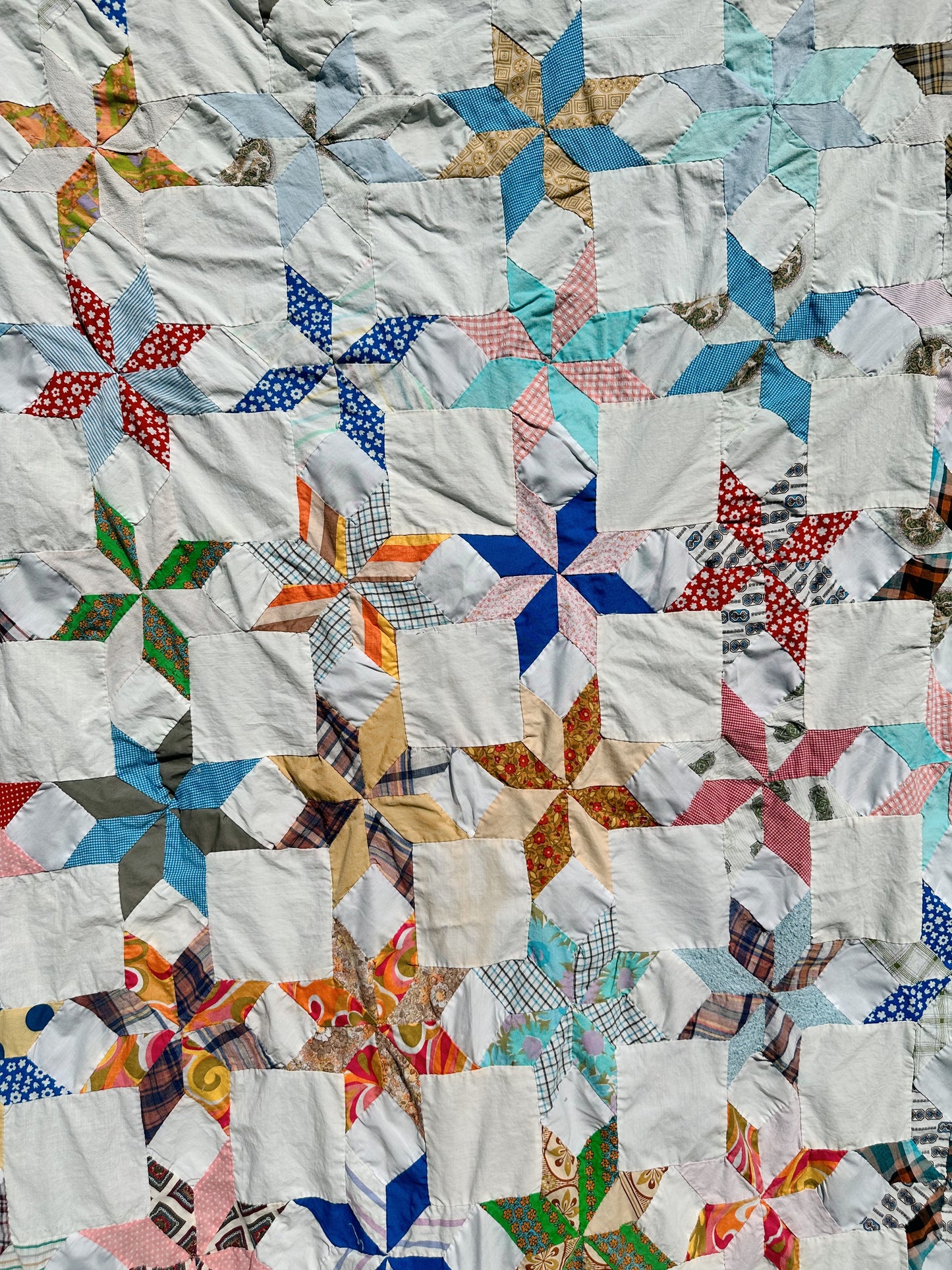 Vintage Hand Pieced 8-Point Star Quilt Top
