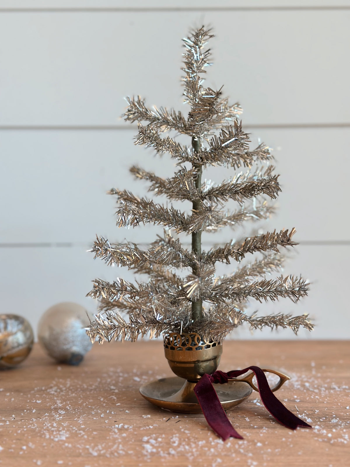 Vintage Brass Candle Holder Tinsel Tree