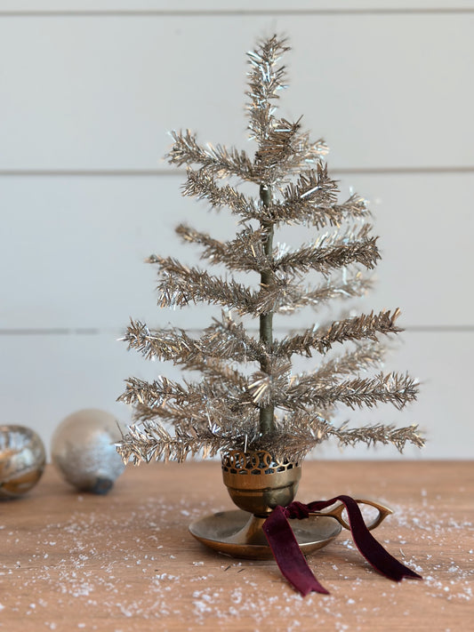 Vintage Brass Candle Holder Tinsel Tree