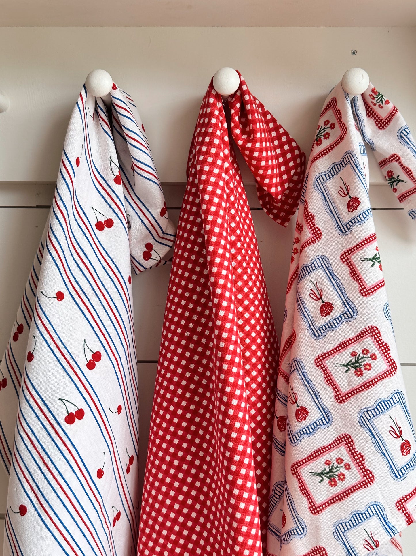 Set of Three Cherry Picking Flour Sack Tea Towels