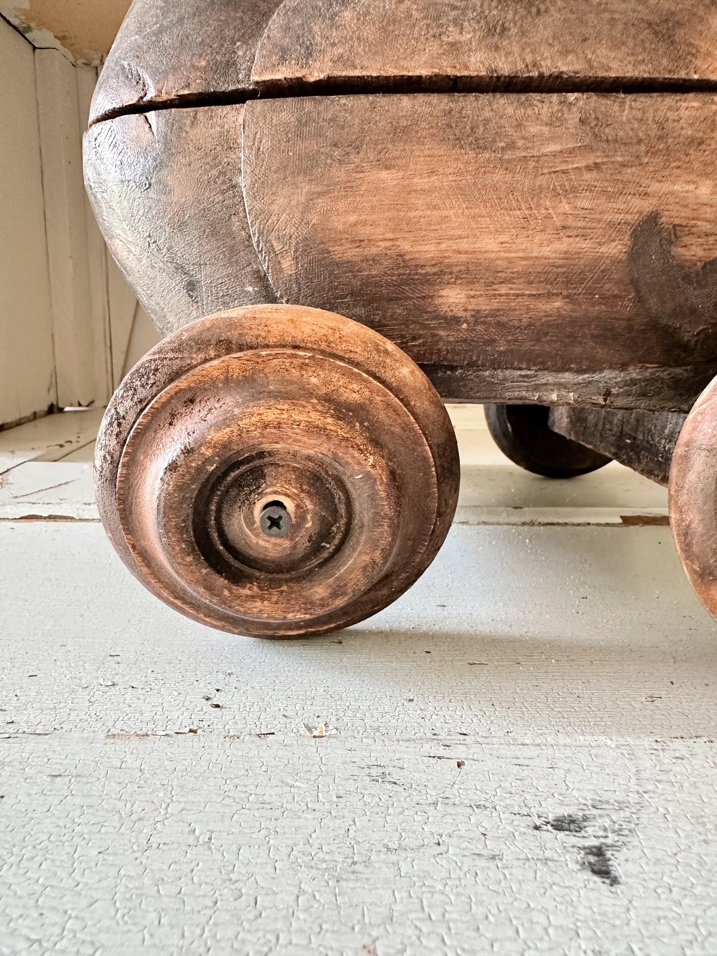 Amazing Old Carved Wood Duck on Wheels