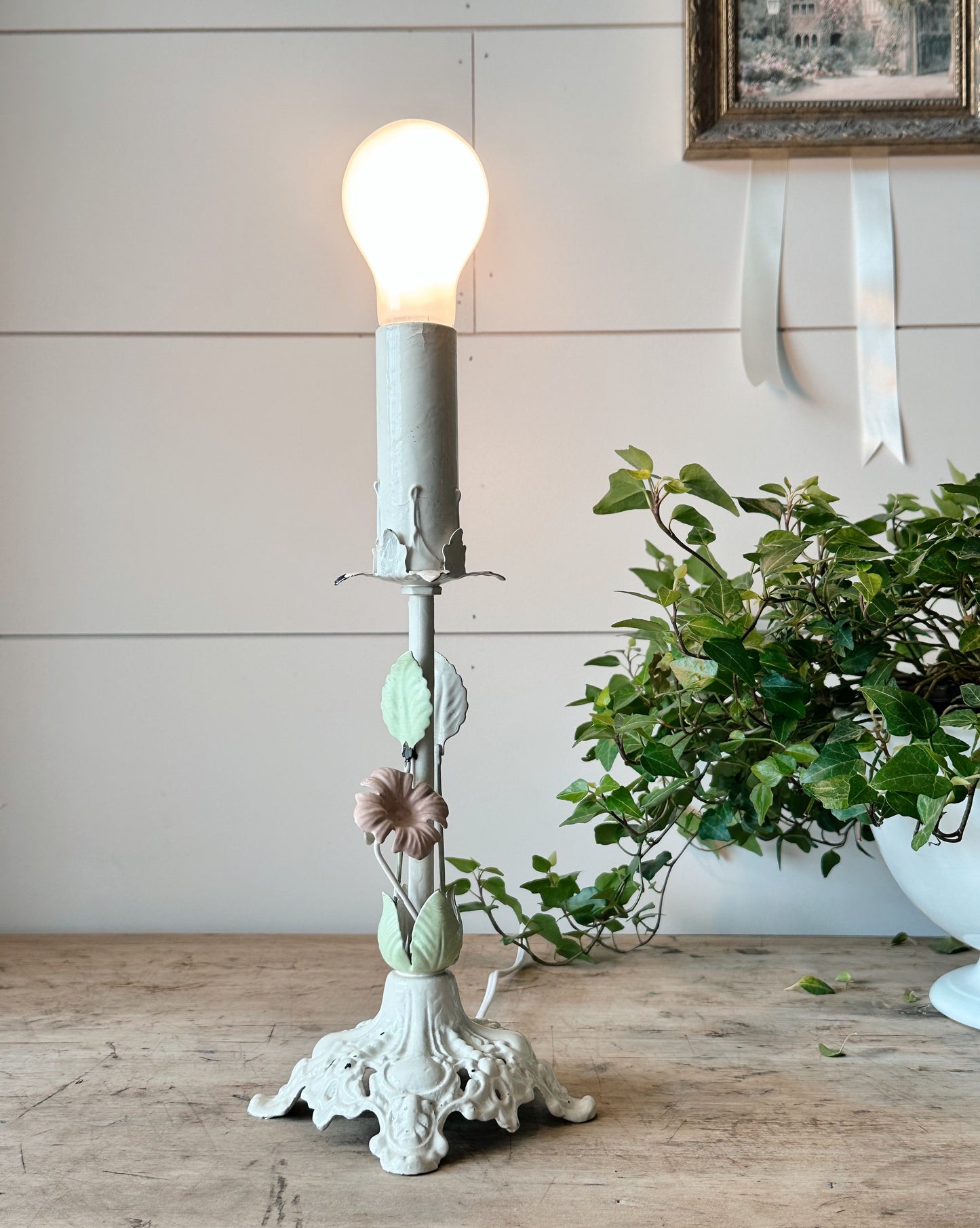 Vintage Floral Tole Lamp