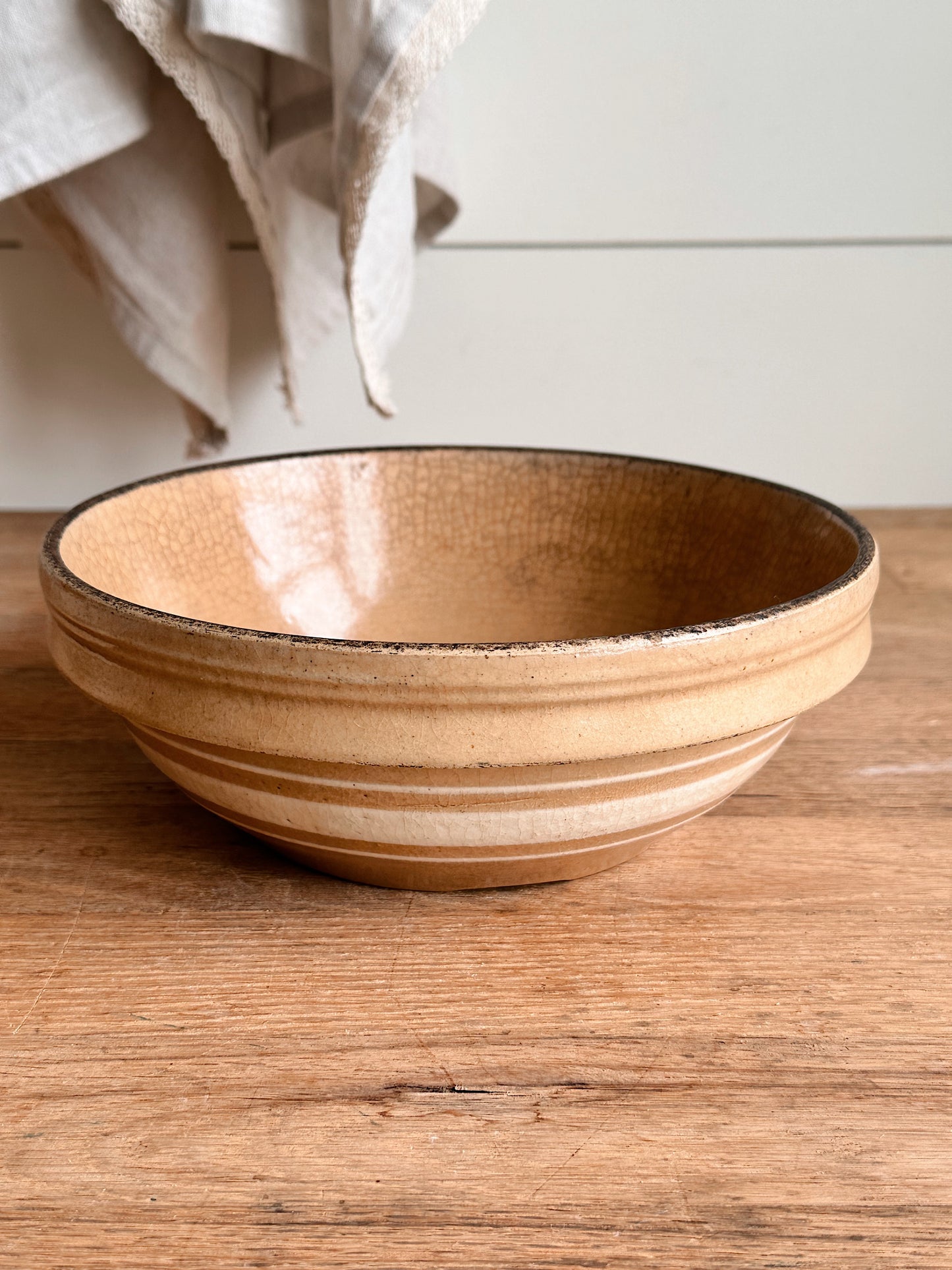 Vintage Banded Stoneware Covered Casserole