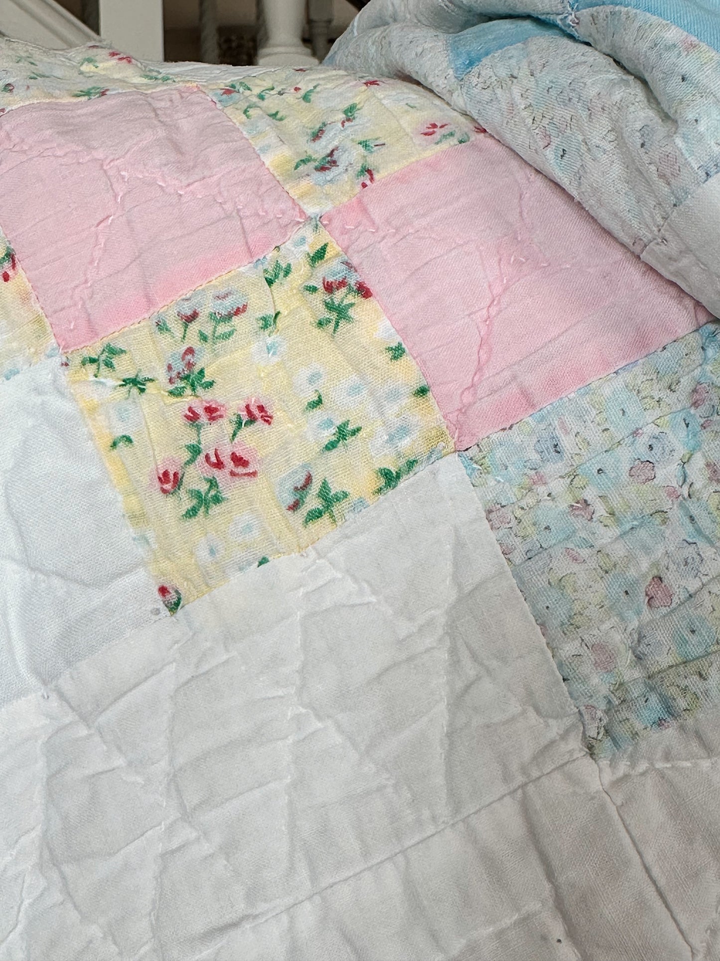Vintage Hand Stitched Pastel Irish Chain Variation Quilt