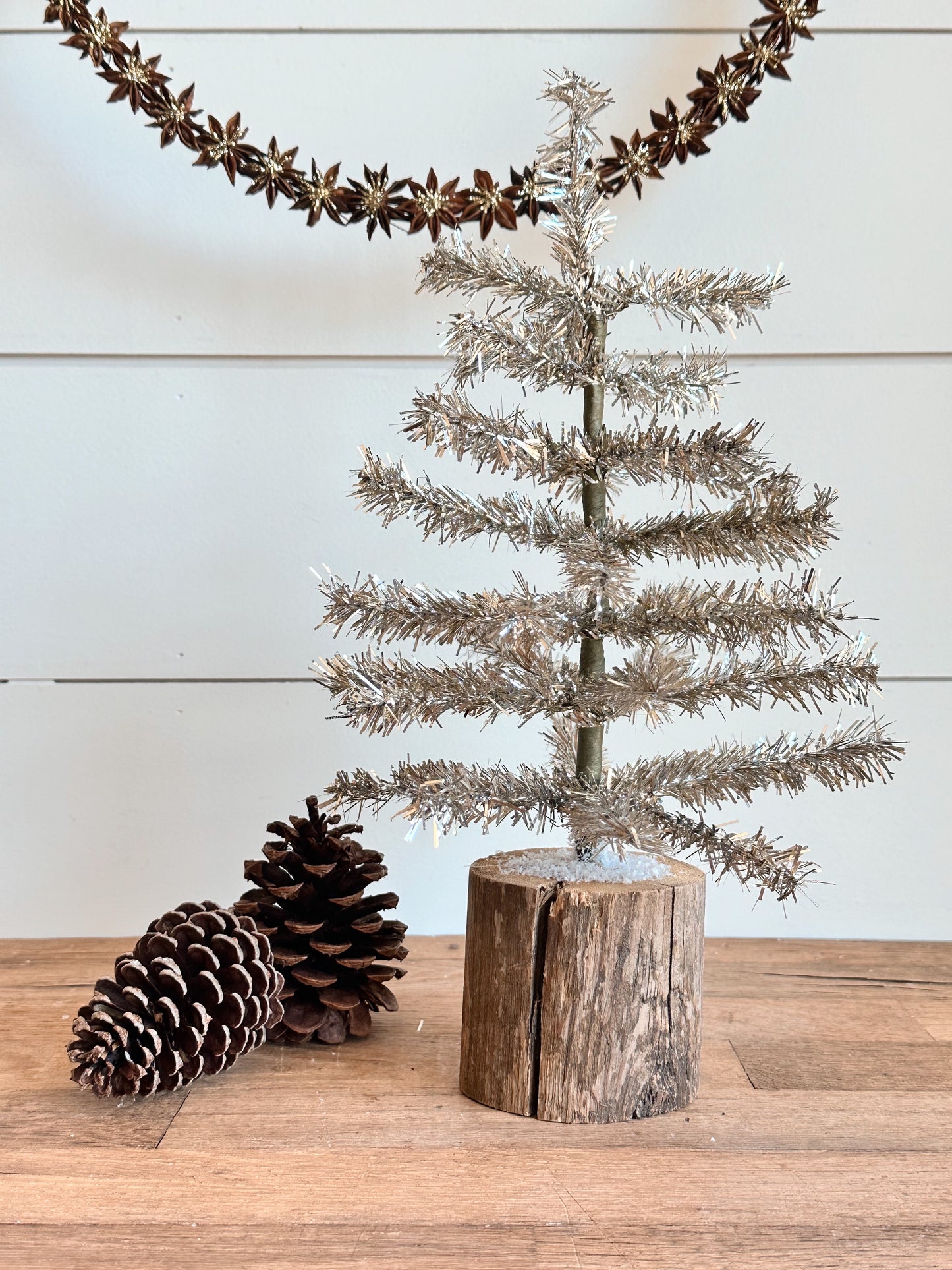 Tinsel Tree with Wood Base