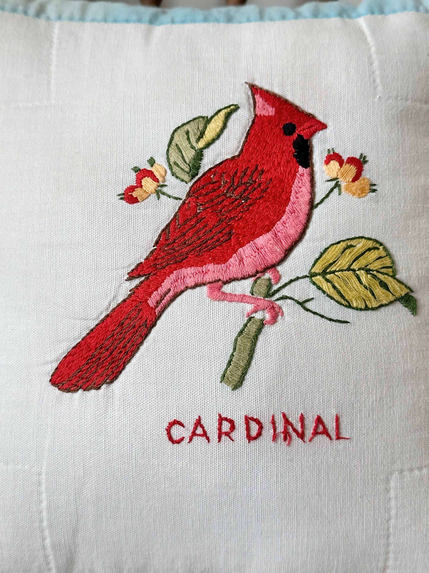 Handmade Vintage Quilt Pillow, Cardinal
