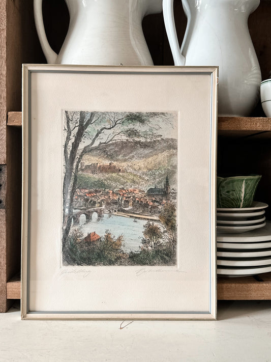 Vintage Signed Etching of Heidelburg