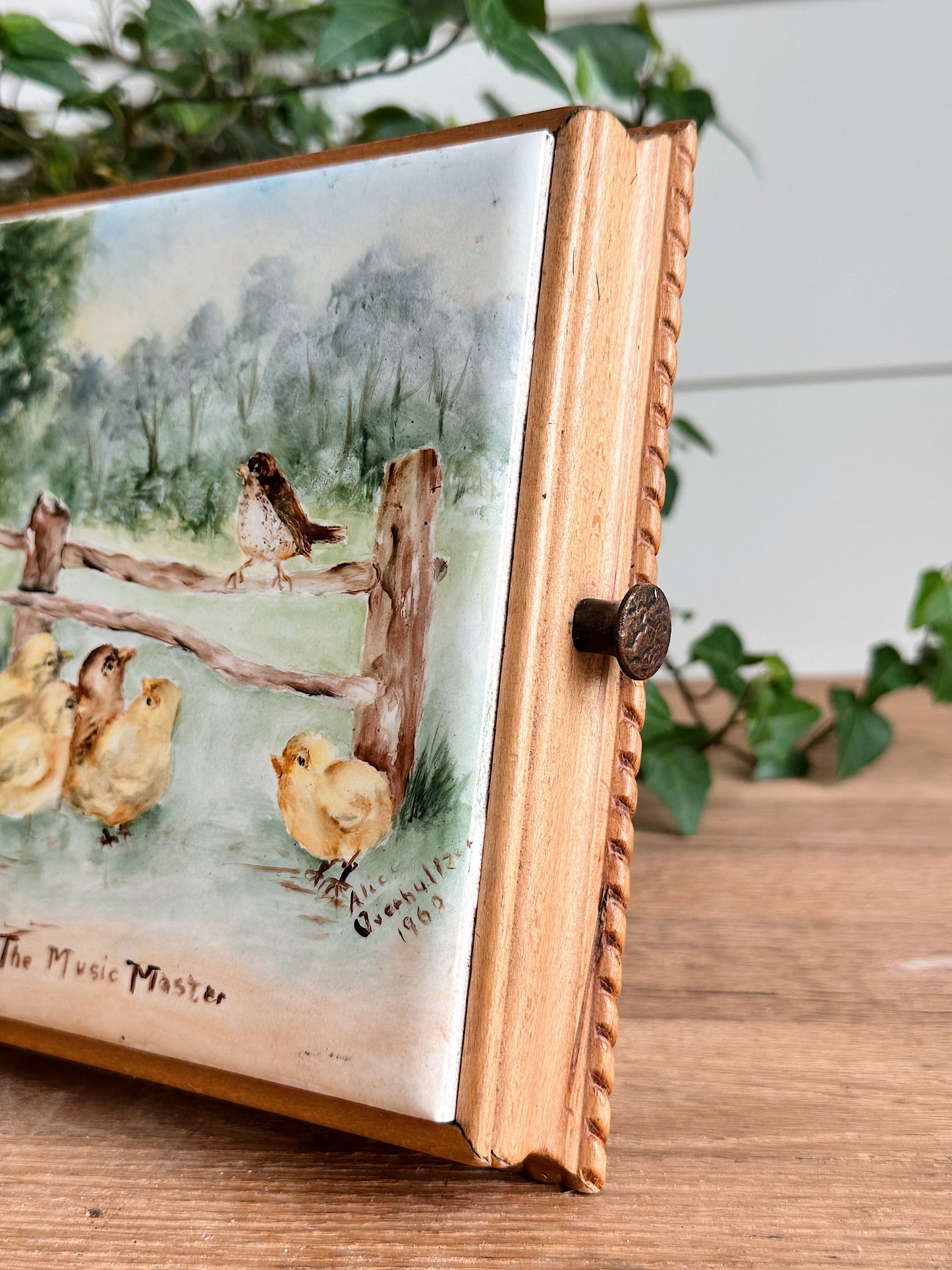 Vintage Hand Painted Tile Wall Hanging