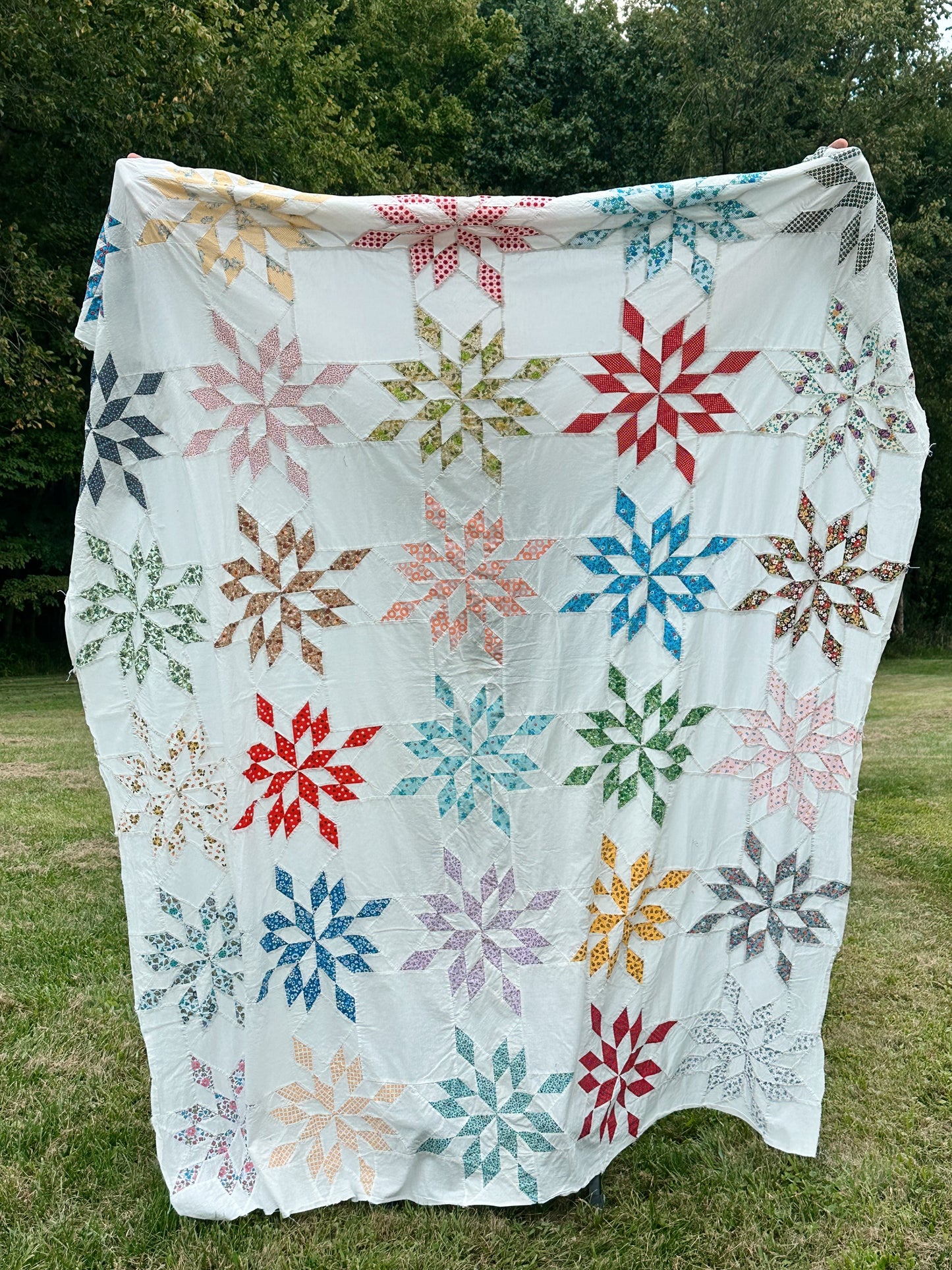 Vintage 1940s Hand-Pieced Star Quilt Top
