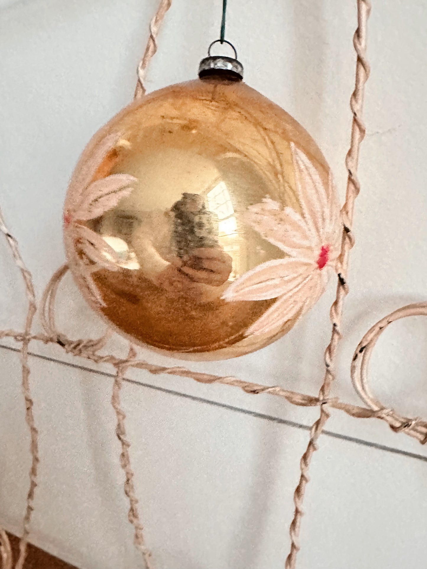 Vintage Chippy Wire Card Holder and Vintage Ornaments