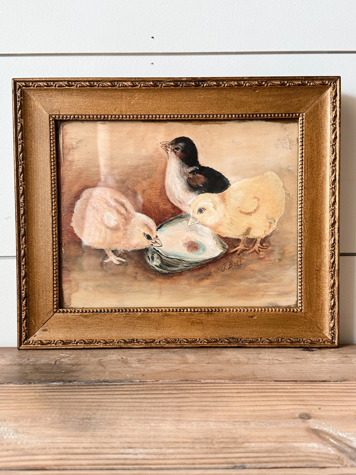 Antique Signed Original Baby Chicks Oil Painting