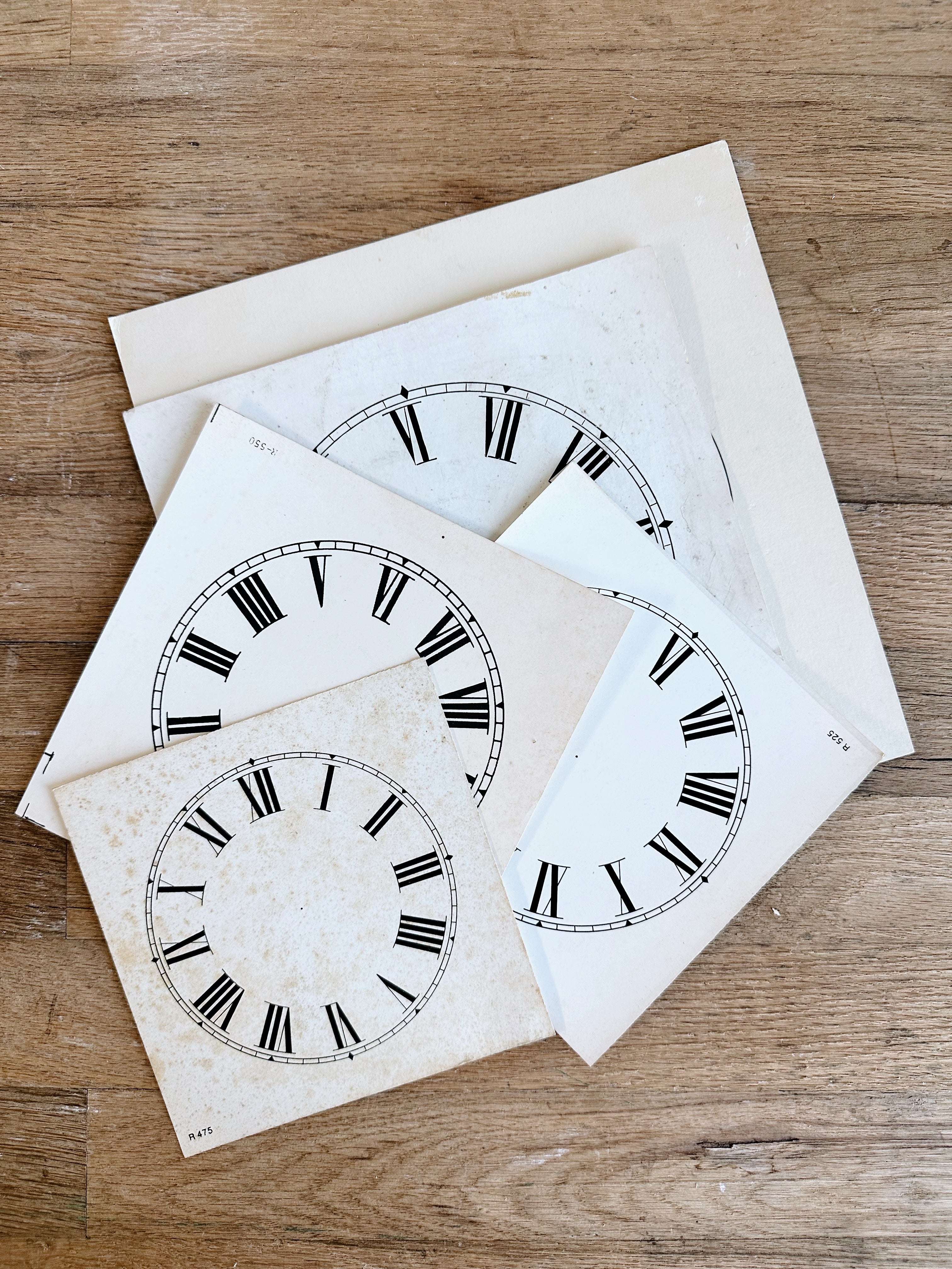 Collection of Five Vintage Paper Clock Faces