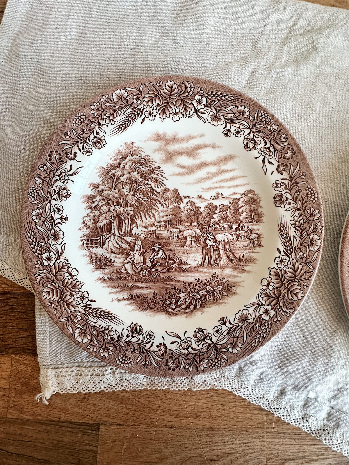 Pair of Vintage Churchill Currier & Ives “Harvest” Dinner Plates