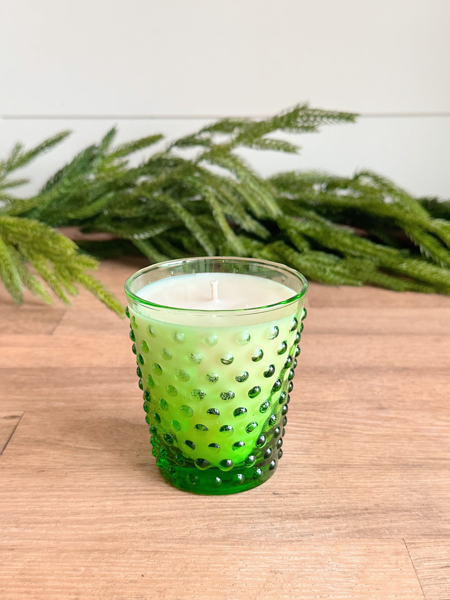 Hand Poured Cozy Christmas Candle in a Vintage Hobnail Glass Cup