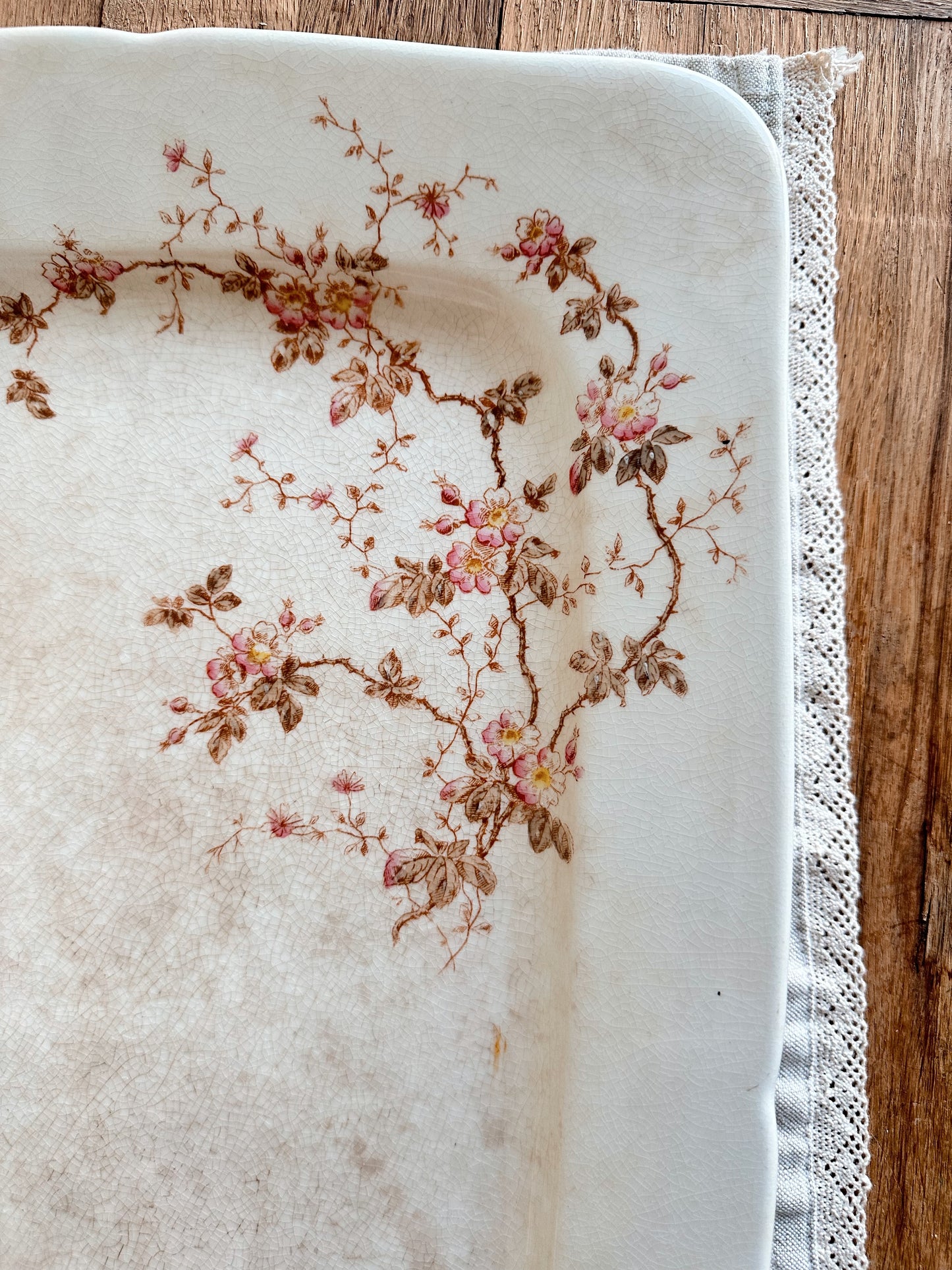 Beautifully Stained Large Antique Ironstone Platter