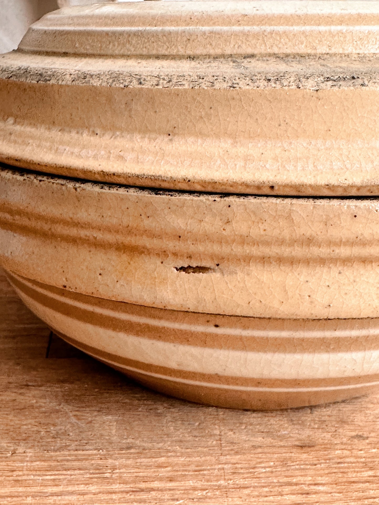 Vintage Banded Stoneware Covered Casserole