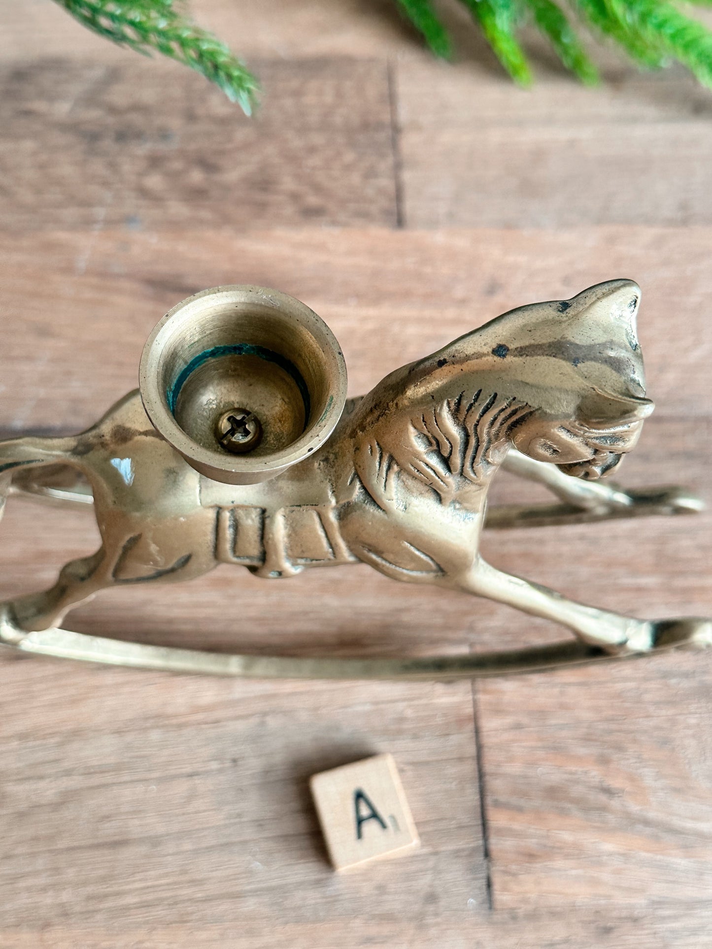 Vintage Brass Rocking Horse Candleholder