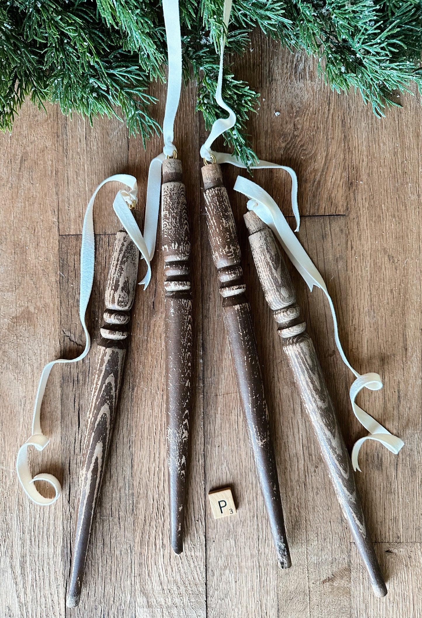 Set of Four Vintage Spindle Ornaments