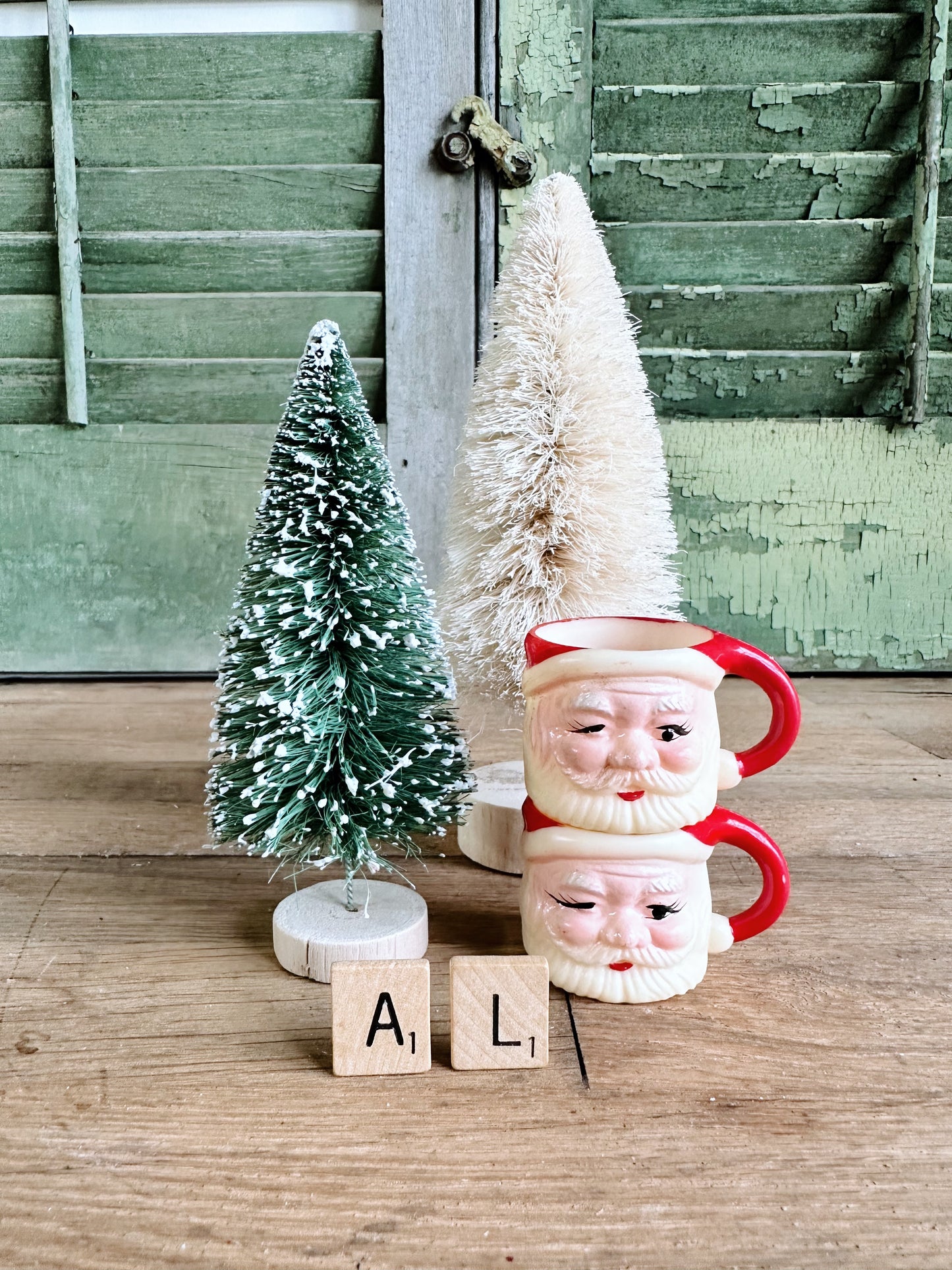 Set of Two Plastic Mini Vintage Santa Mugs