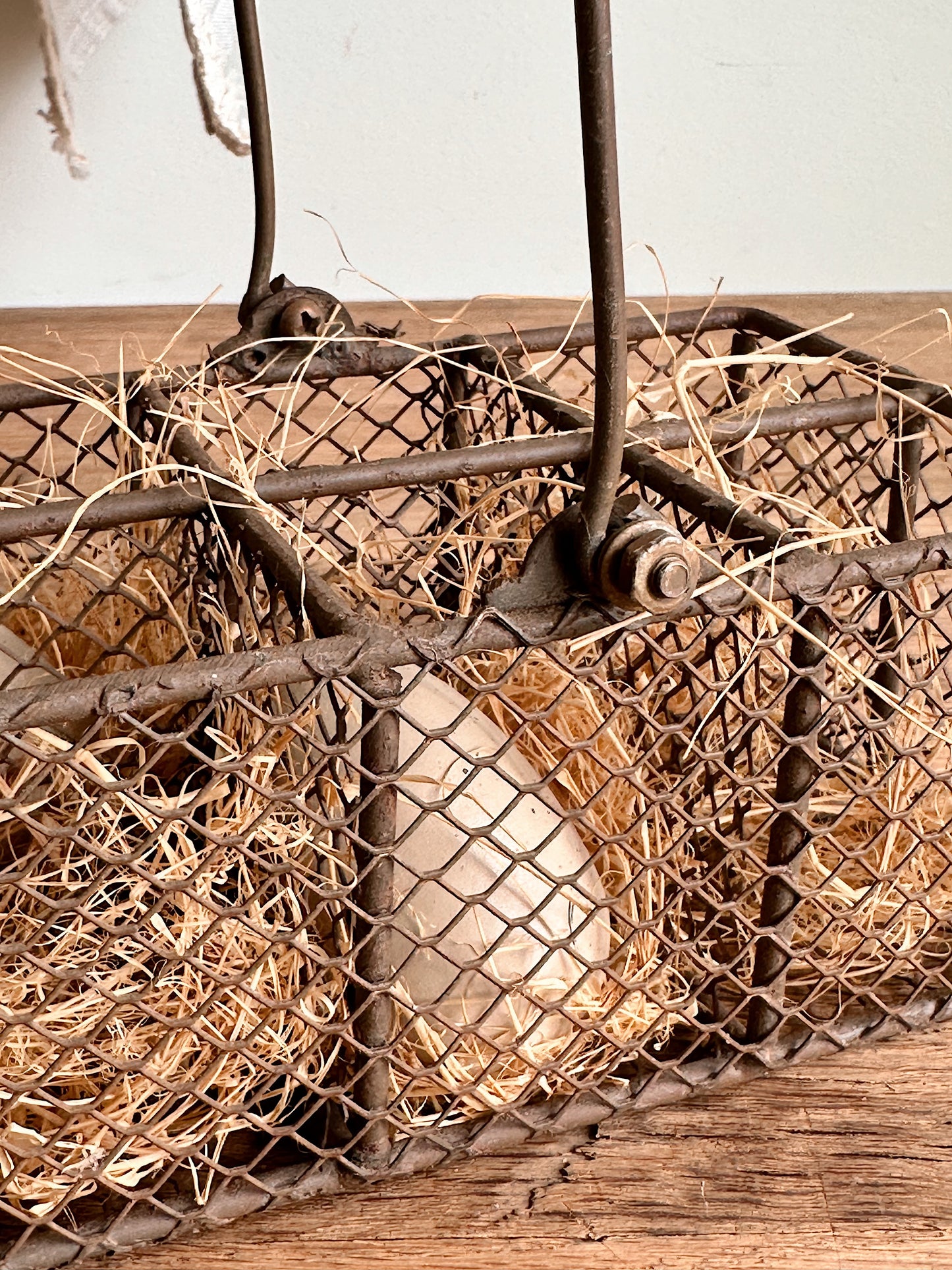 Vintage Metal Wire Carrier & Faux Eggs