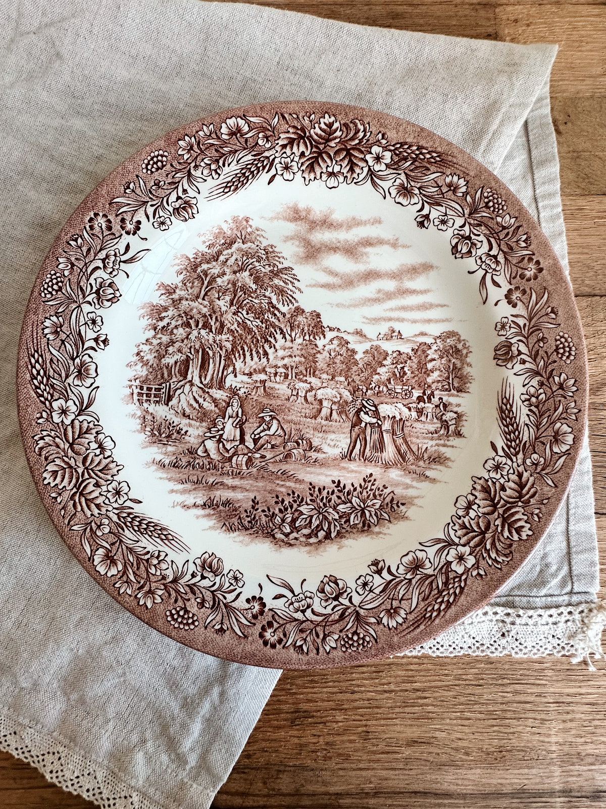 Pair of Vintage Churchill Currier & Ives “Harvest” Dinner Plates