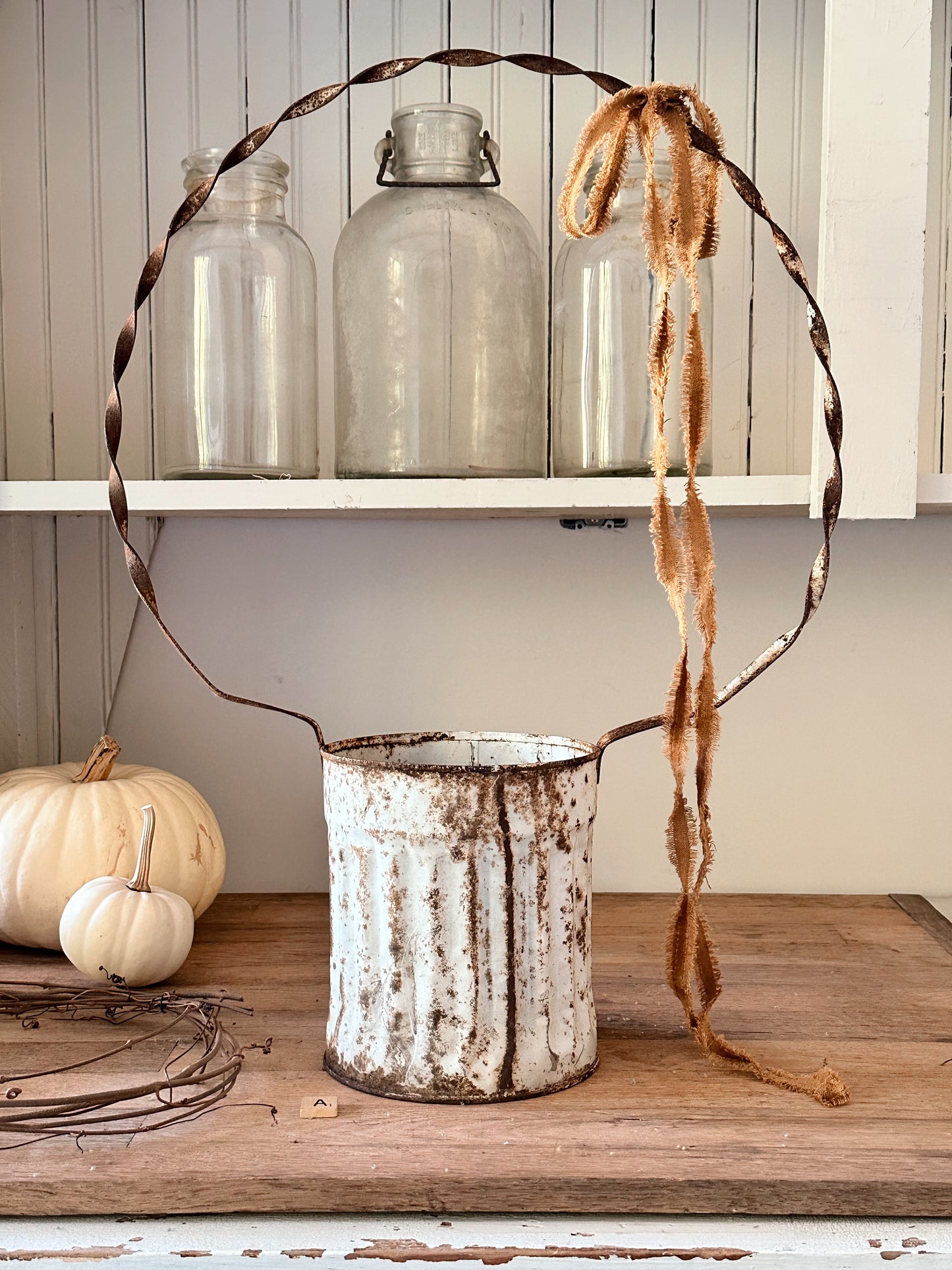 Vintage Tin Cemetery Basket