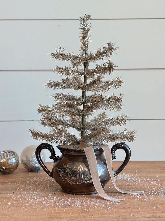 Vintage Silver Plate Sugar Pot Tinsel Tree