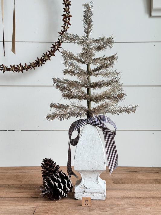 Vintage Wood Finial Tinsel Tree