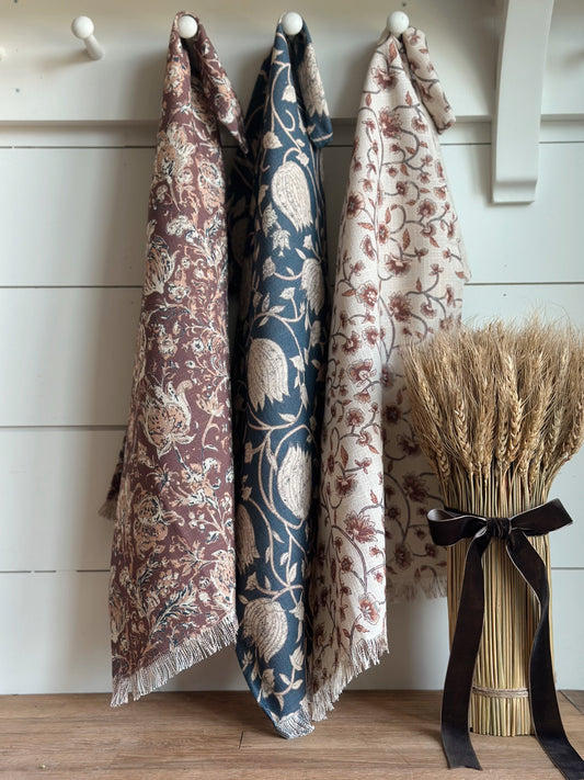 Set of Three Moody Block Print Tea Towels
