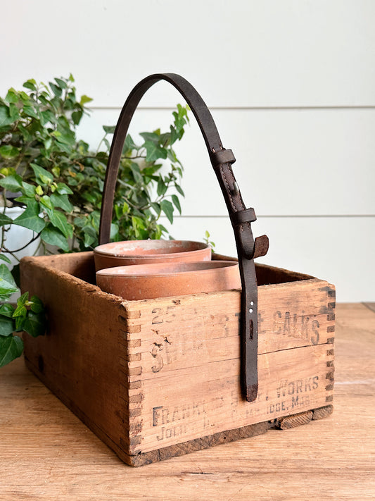 Vintage Handmade Advertising Wood Caddy & Pots