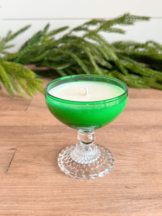 Hand Poured Peppermint Latte Candle in a Vintage Goblet