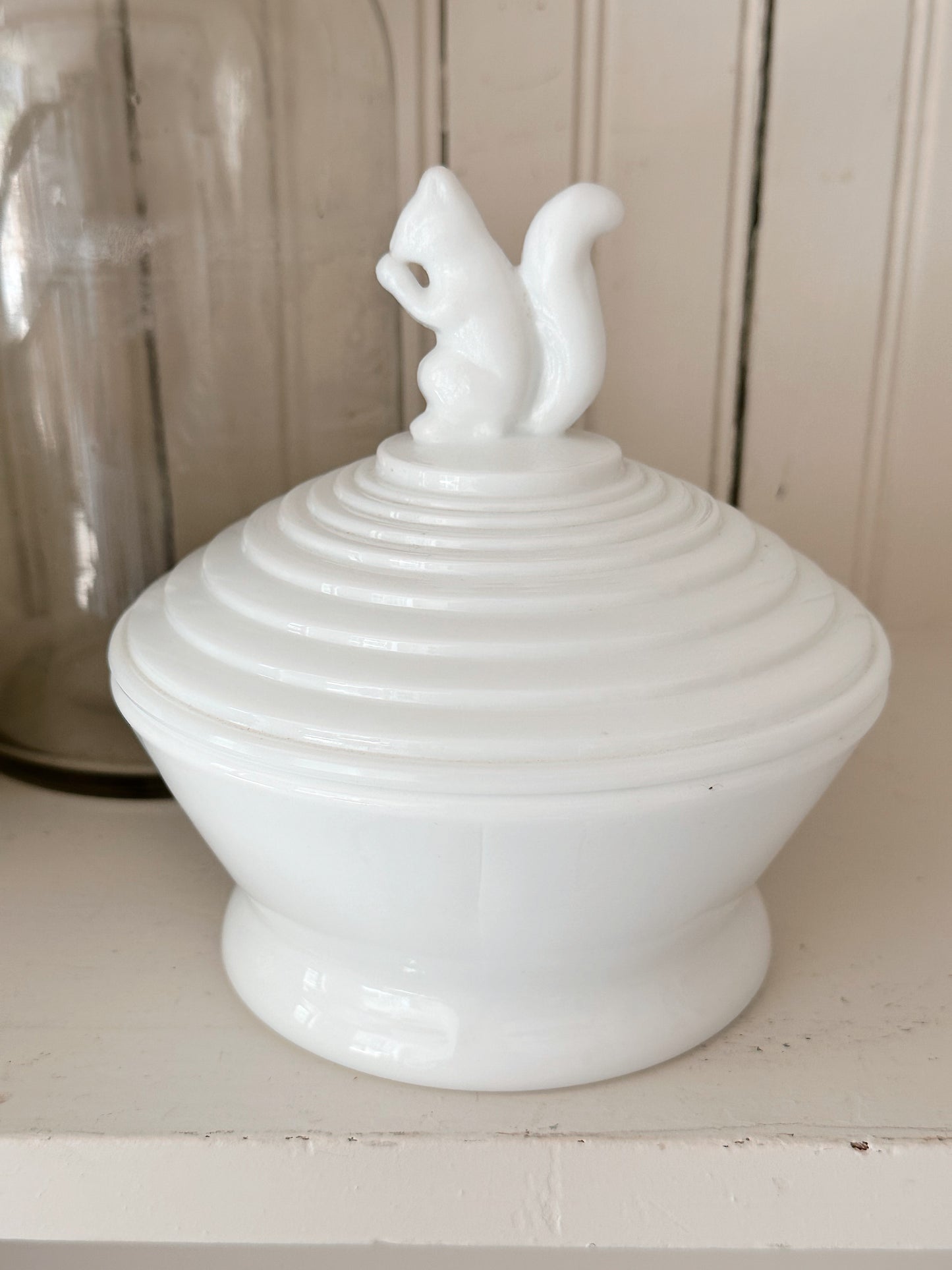 Vintage Milkglass Squirrel Dish