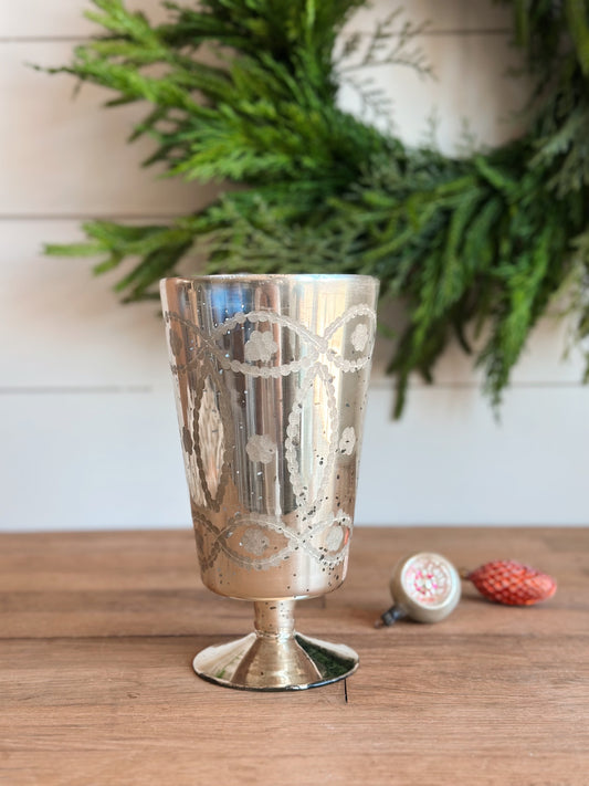 Engraved Glass Footed Vase