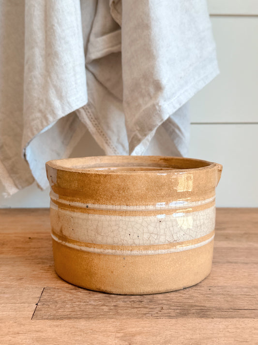 Vintage Banded Yellow Ware Butter Crock