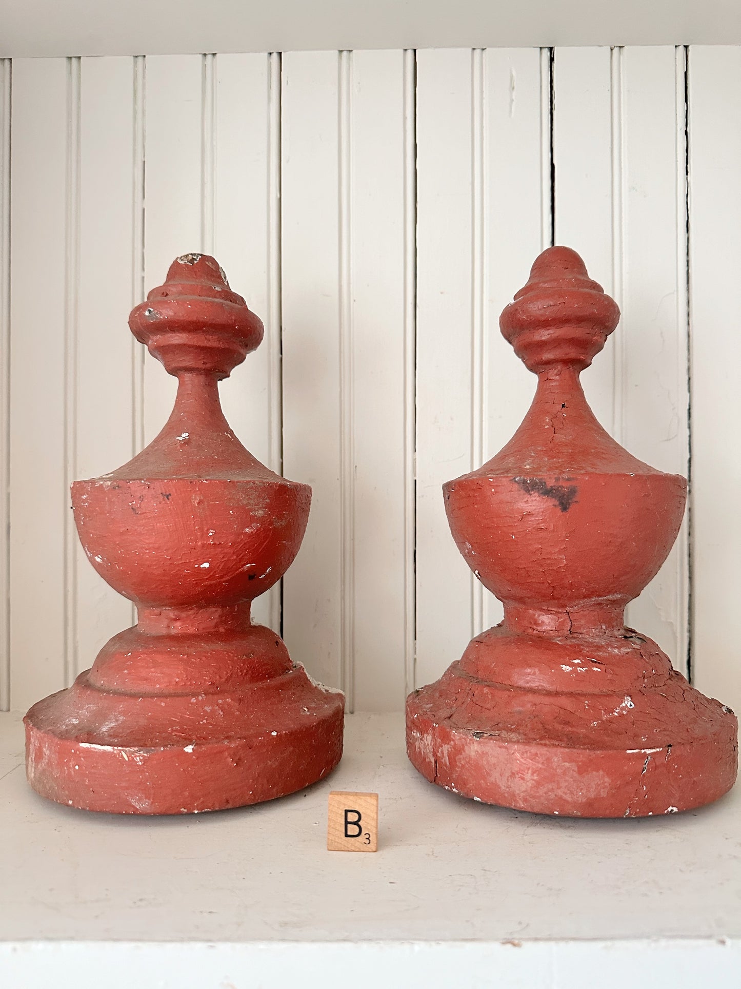 Pair of Vintage Chippy Red Architectural Salvage Pieces