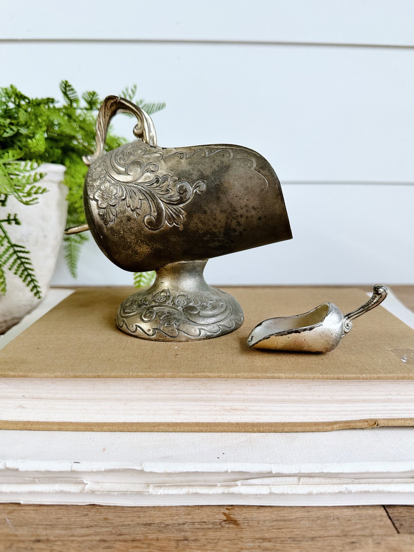 Vintage Silver Plate Sugar Scuttle and Scoop