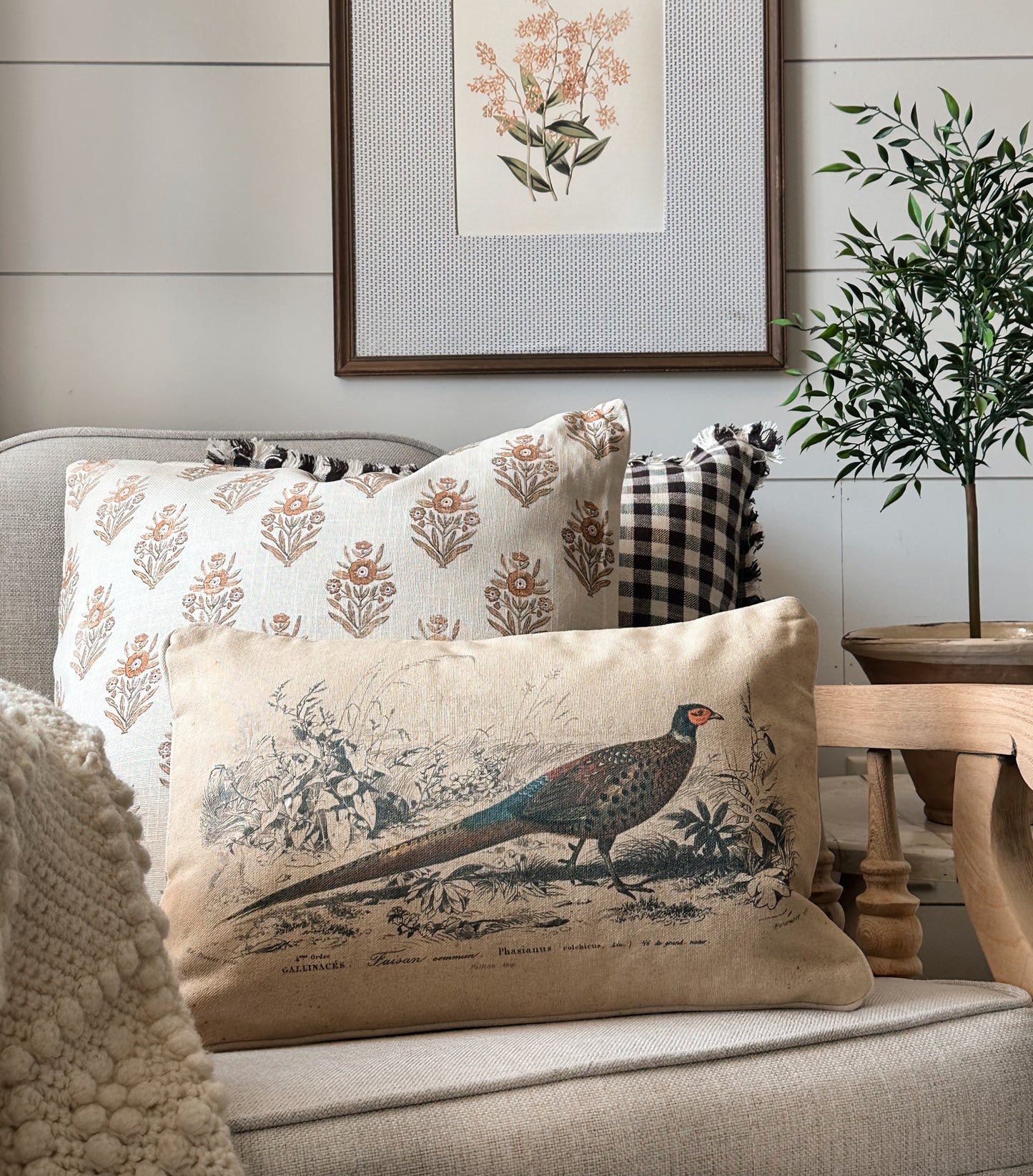 Brown & Cream Gingham Pillow